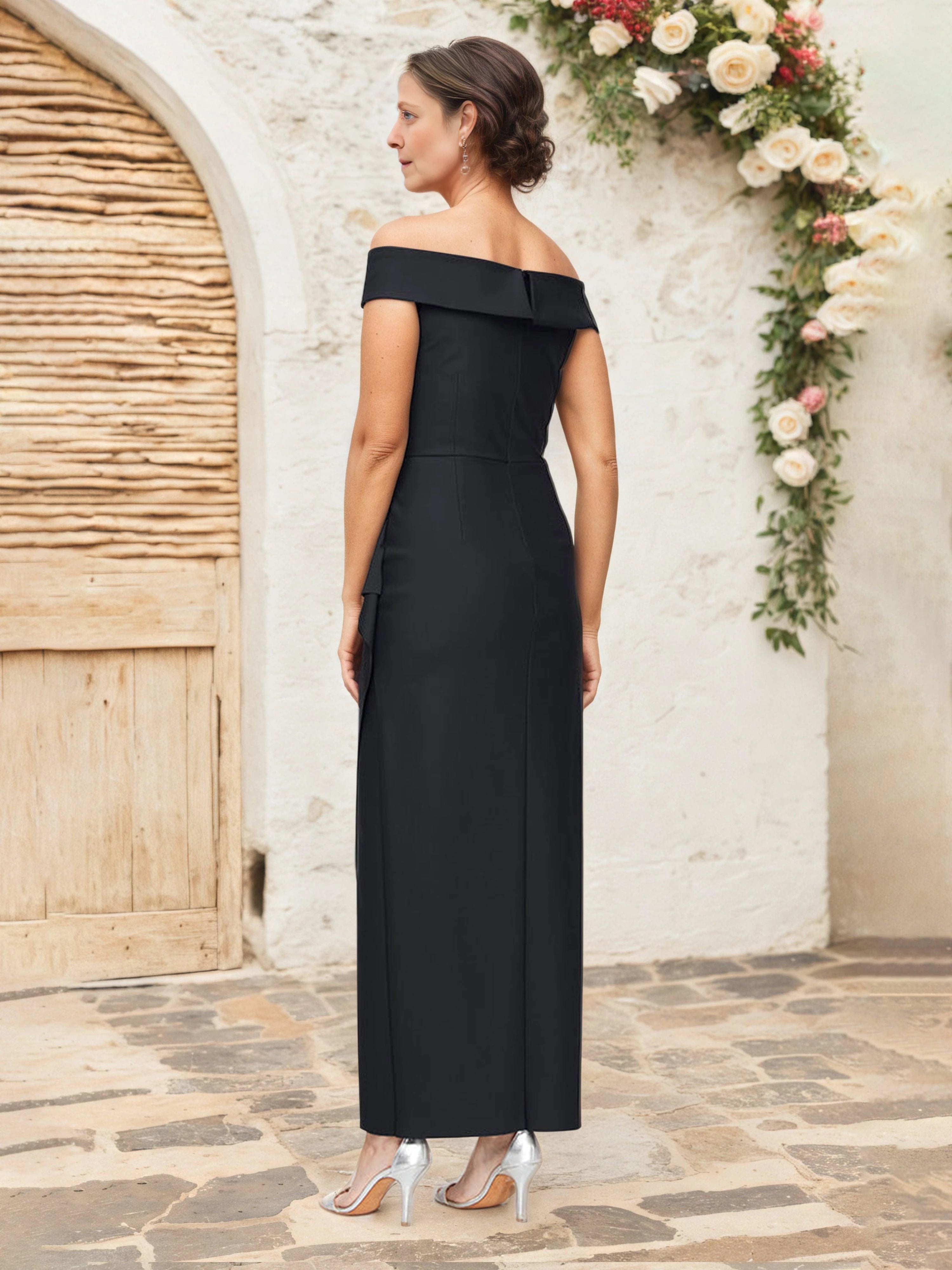 Glamorous Sheath Off Shoulder Sleeveless Zip Back Floor Length Mother of the Bride Dress