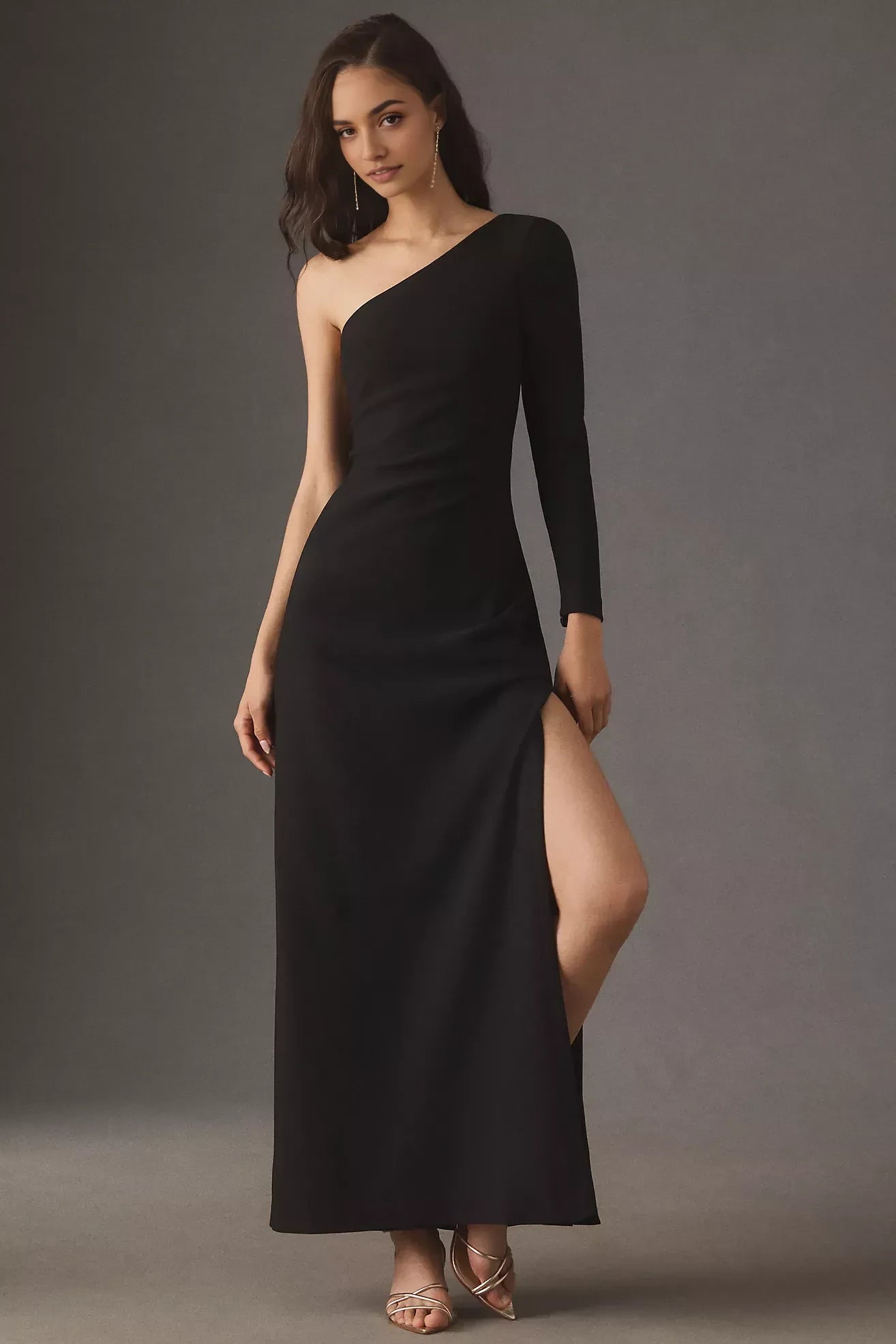 Glamorous Sheath One Shoulder Long Sleeve Open Back Floor Length Evening Dress