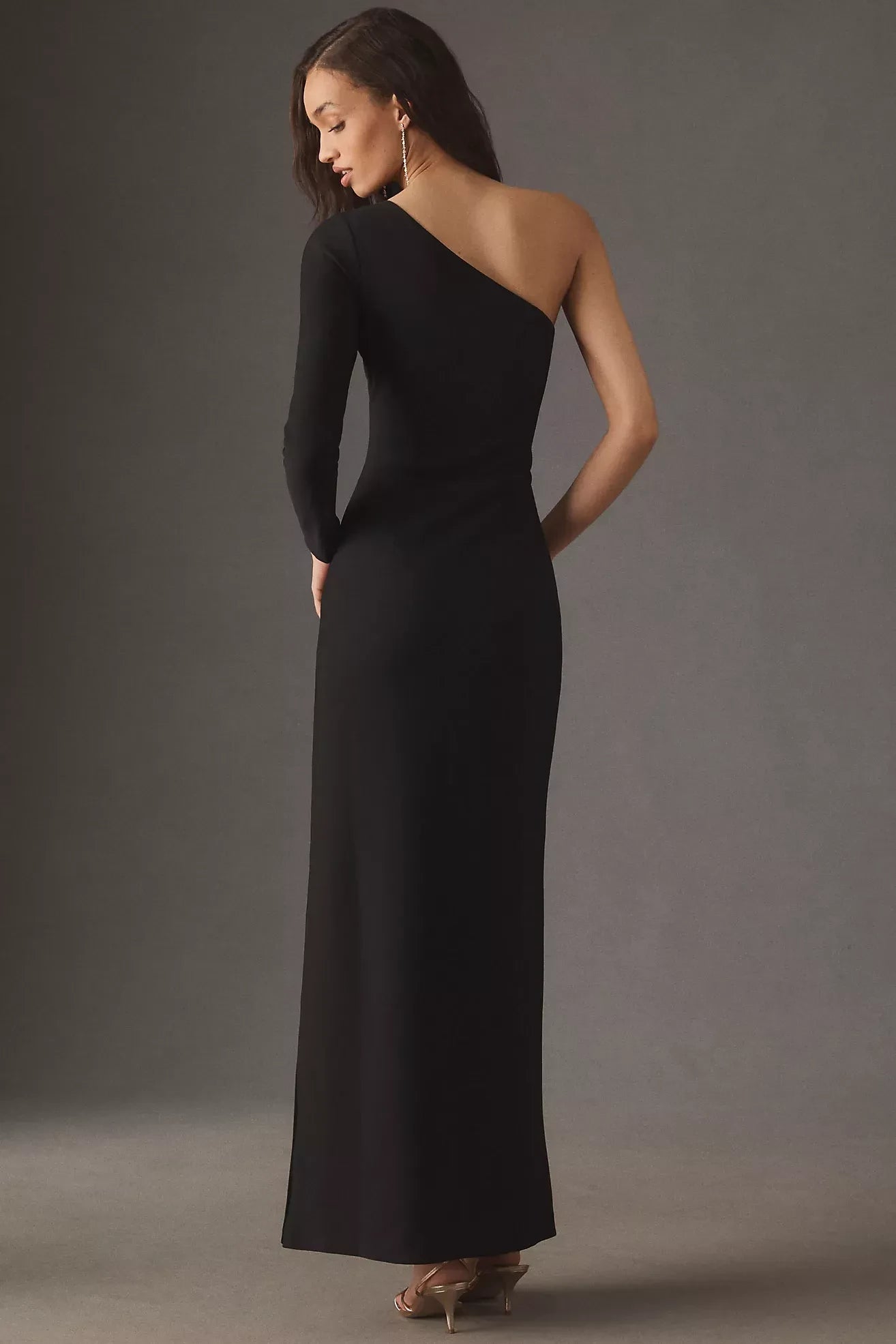 Glamorous Sheath One Shoulder Long Sleeve Open Back Floor Length Evening Dress