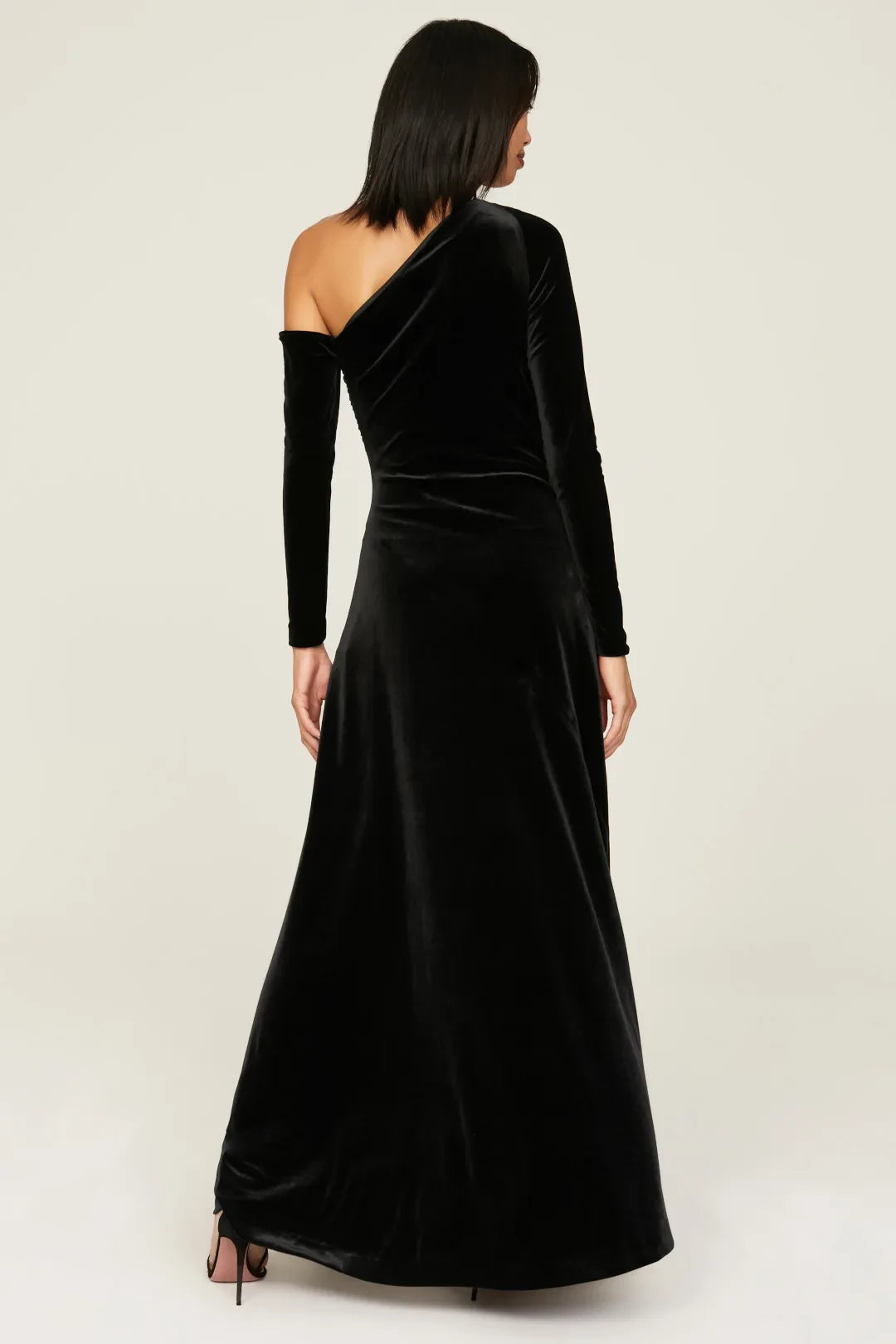 Glamorous Sheath One Shoulder Ruched Bodice High Slit Floor Length Plus Size Prom Dress