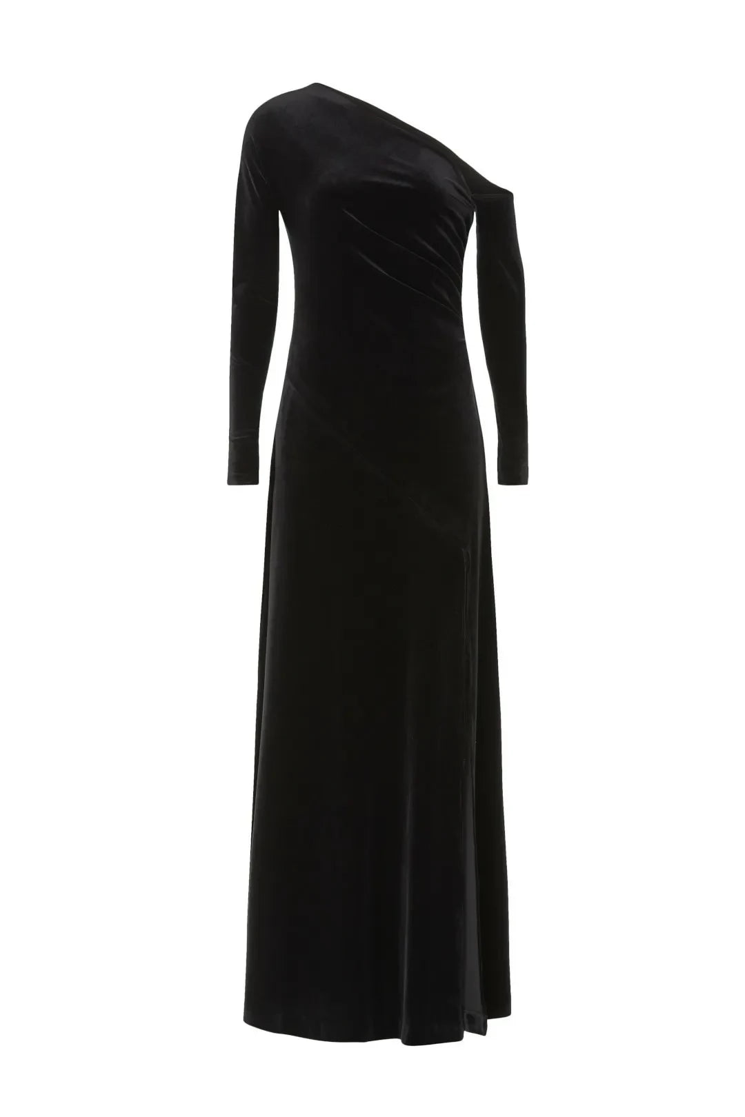 Glamorous Sheath One Shoulder Ruched Bodice High Slit Floor Length Plus Size Prom Dress