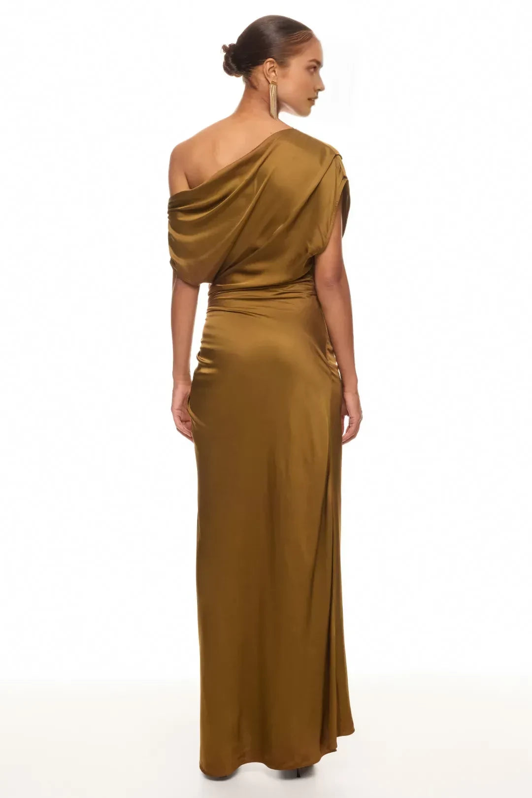 Glamorous Sheath One Shoulder Short Sleeve Ruched Bodice Floor Length Plus Size Prom Dress