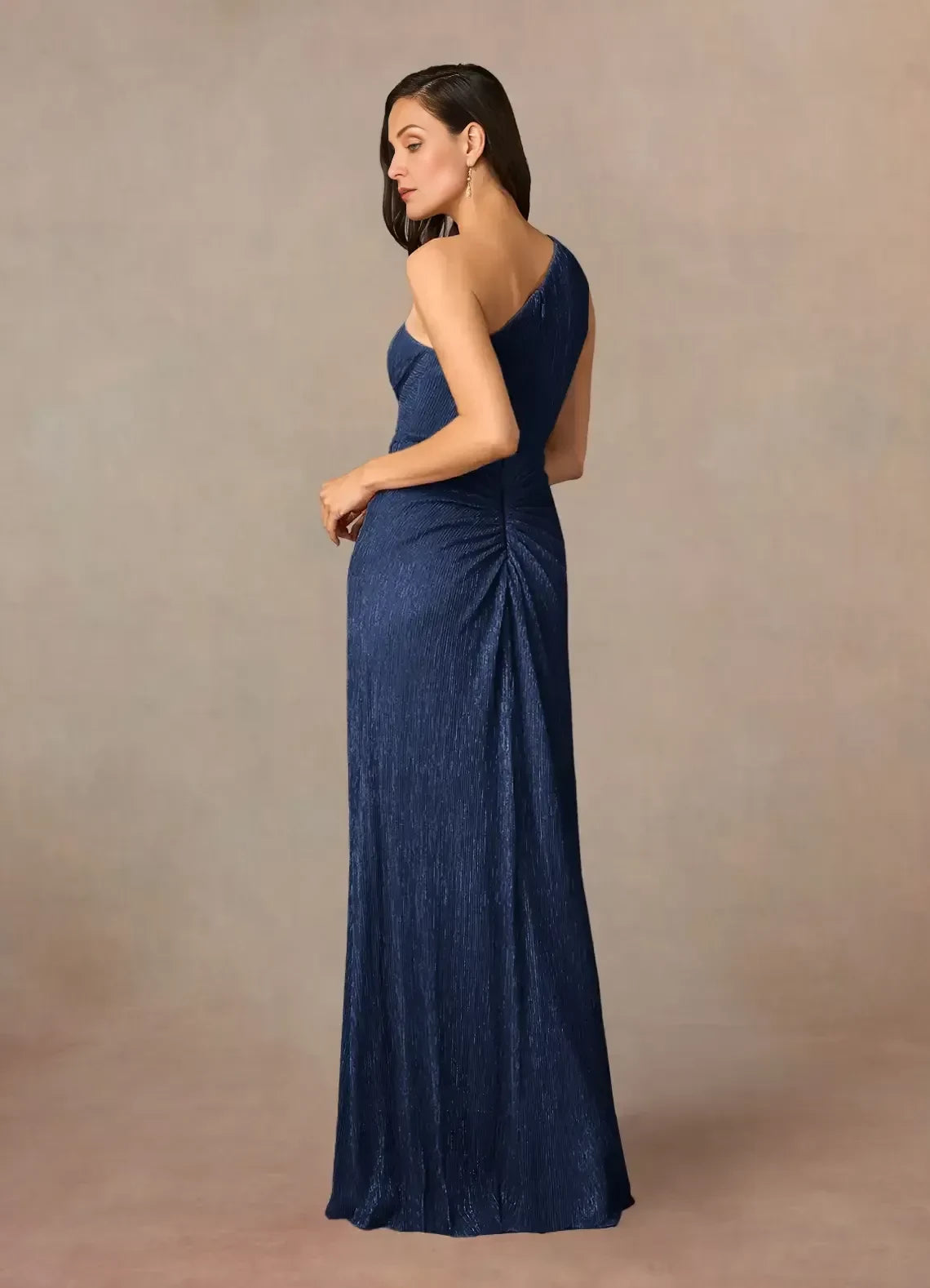 Glamorous Sheath One Shoulder Sleeveless Ruched Back Floor Length Mother of the Bride Dress