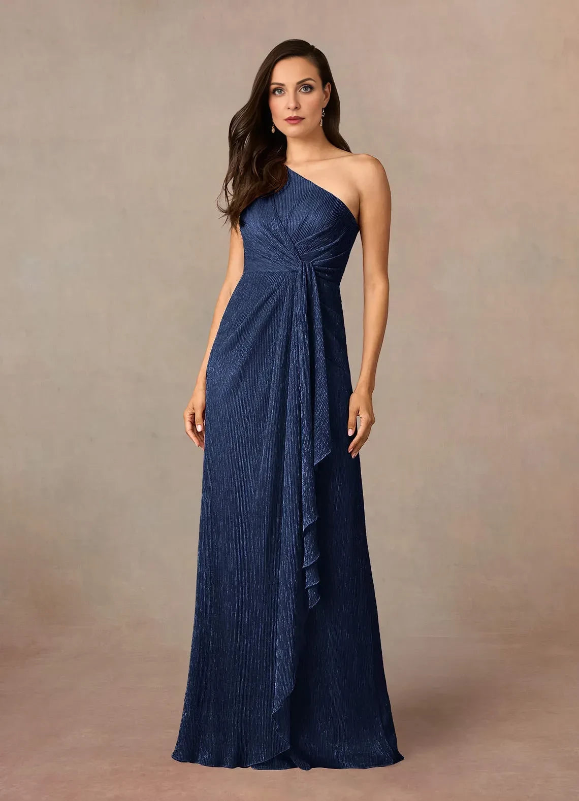 Glamorous Sheath One Shoulder Sleeveless Ruched Back Floor Length Mother of the Bride Dress