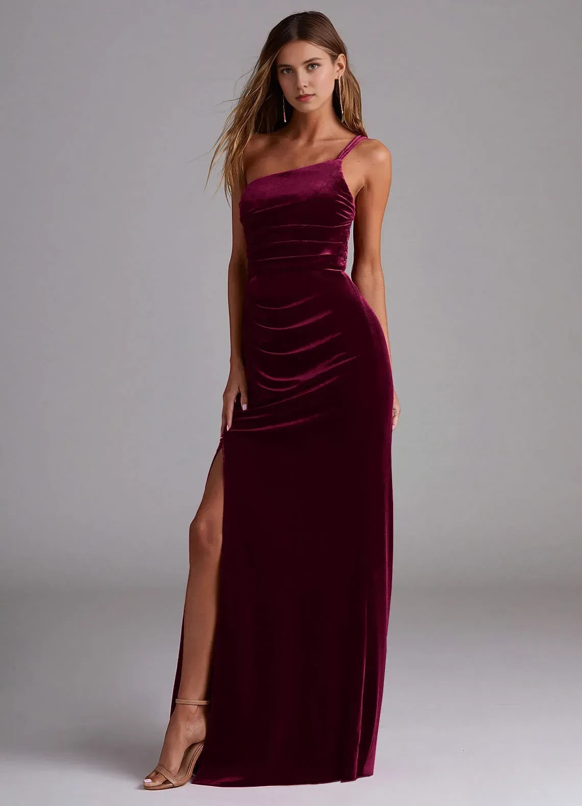 Glamorous Sheath One Shoulder Sleeveless Zip Back Floor Length Bridesmaid Dress ﻿
