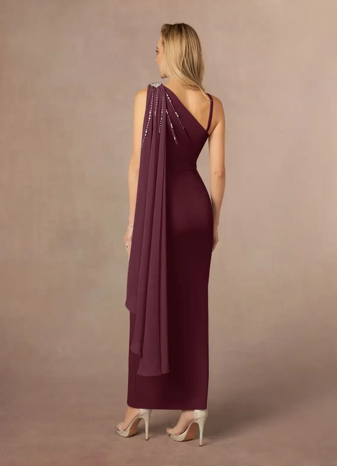 Glamorous Sheath One Shoulder Sleeveless Zipper Back Floor Length Mother of the Bride Dress