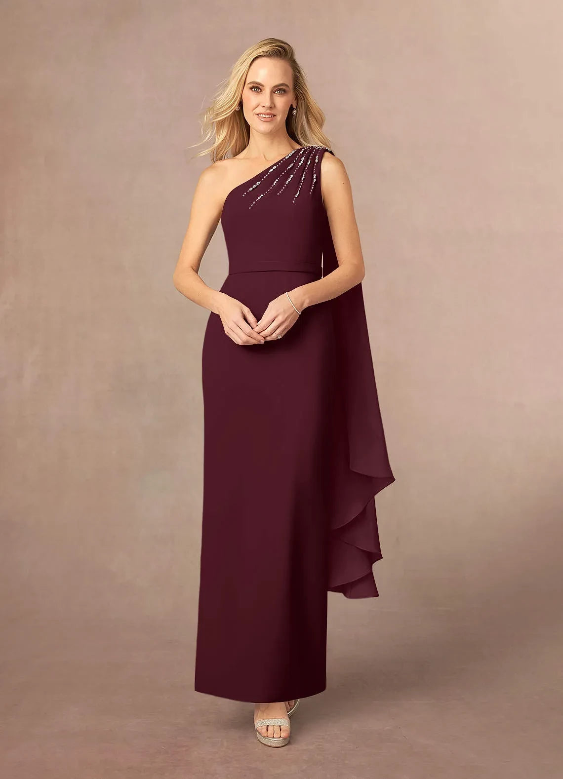 Glamorous Sheath One Shoulder Sleeveless Zipper Back Floor Length Mother of the Bride Dress