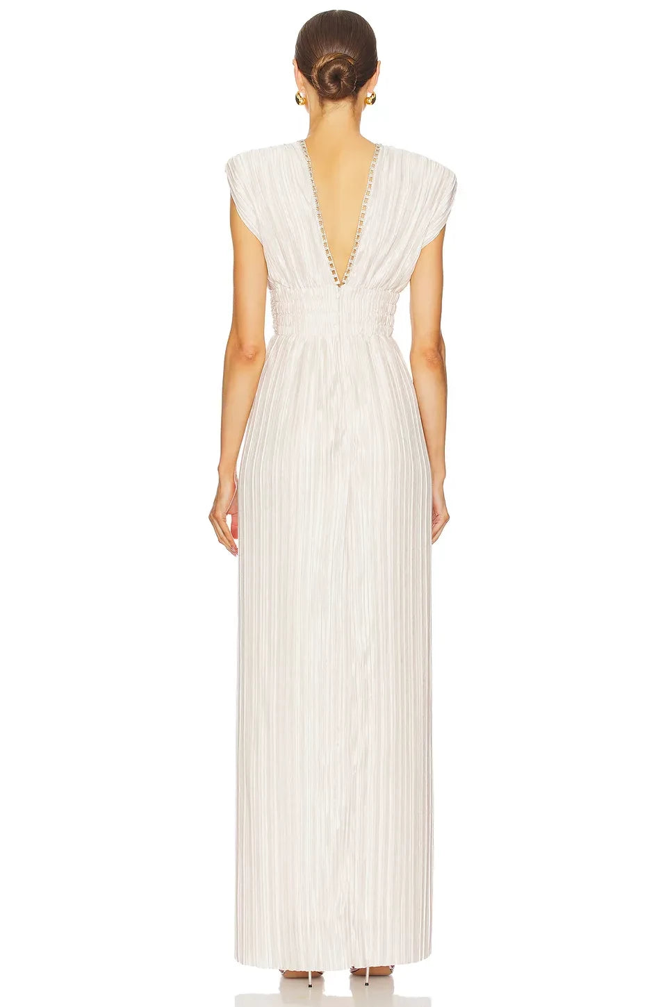 Glamorous Sheath Plunge V Neck Cap Sleeve Embellished Back Floor Length Evening Dress