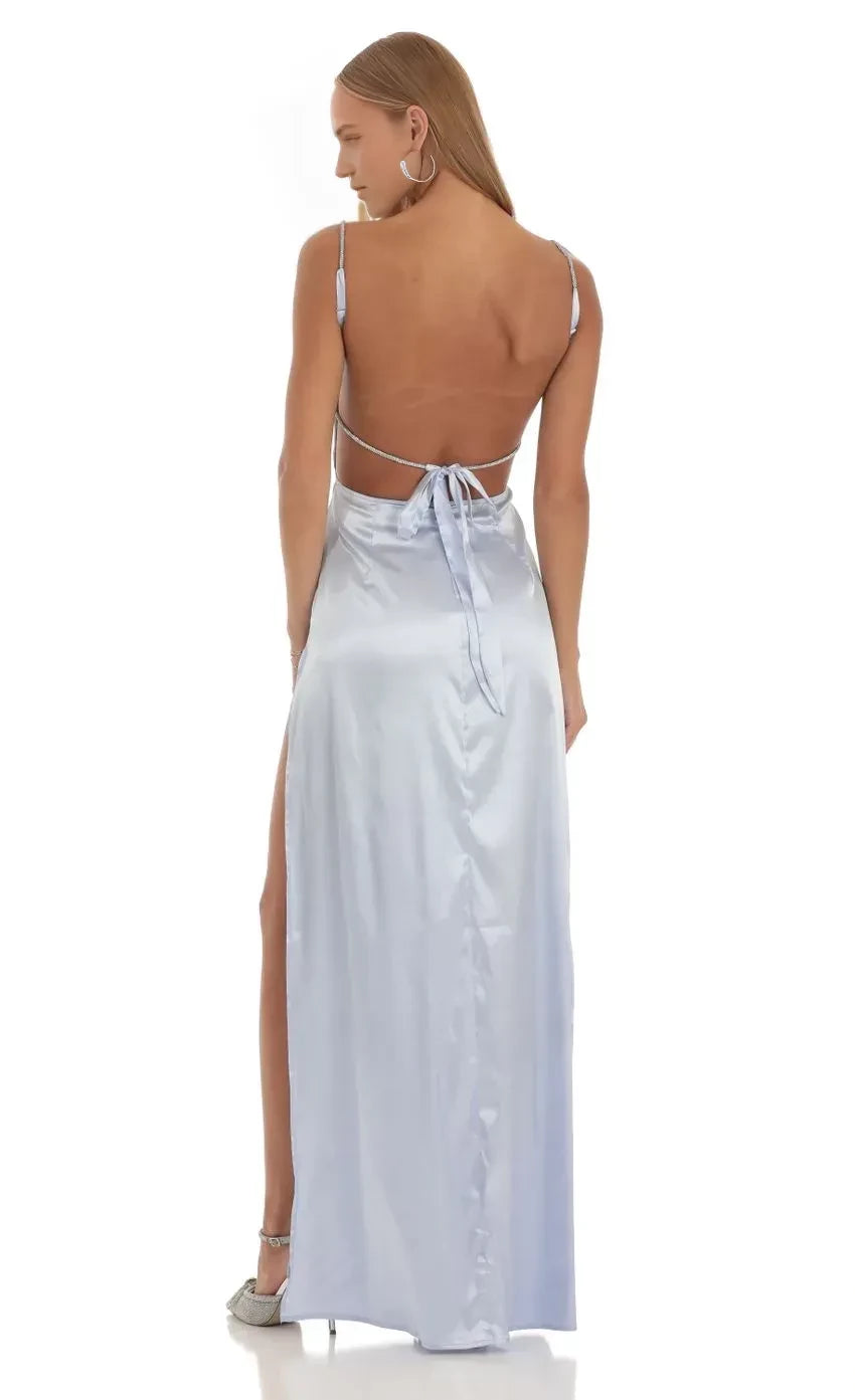 Glamorous Sheath Square Neck Spaghetti Strap Tie Back Floor Length Evening Dress