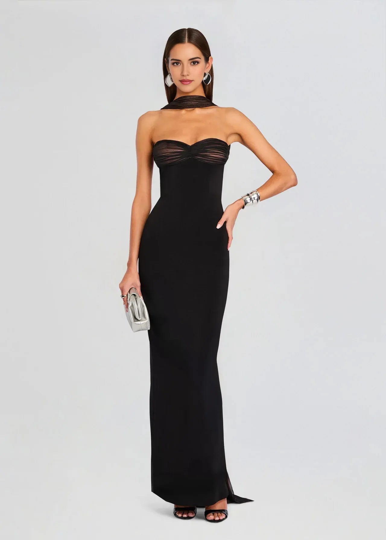 Glamorous Sheath Strapless Sleeveless Bow Back Floor Length Plus Size Evening Dress