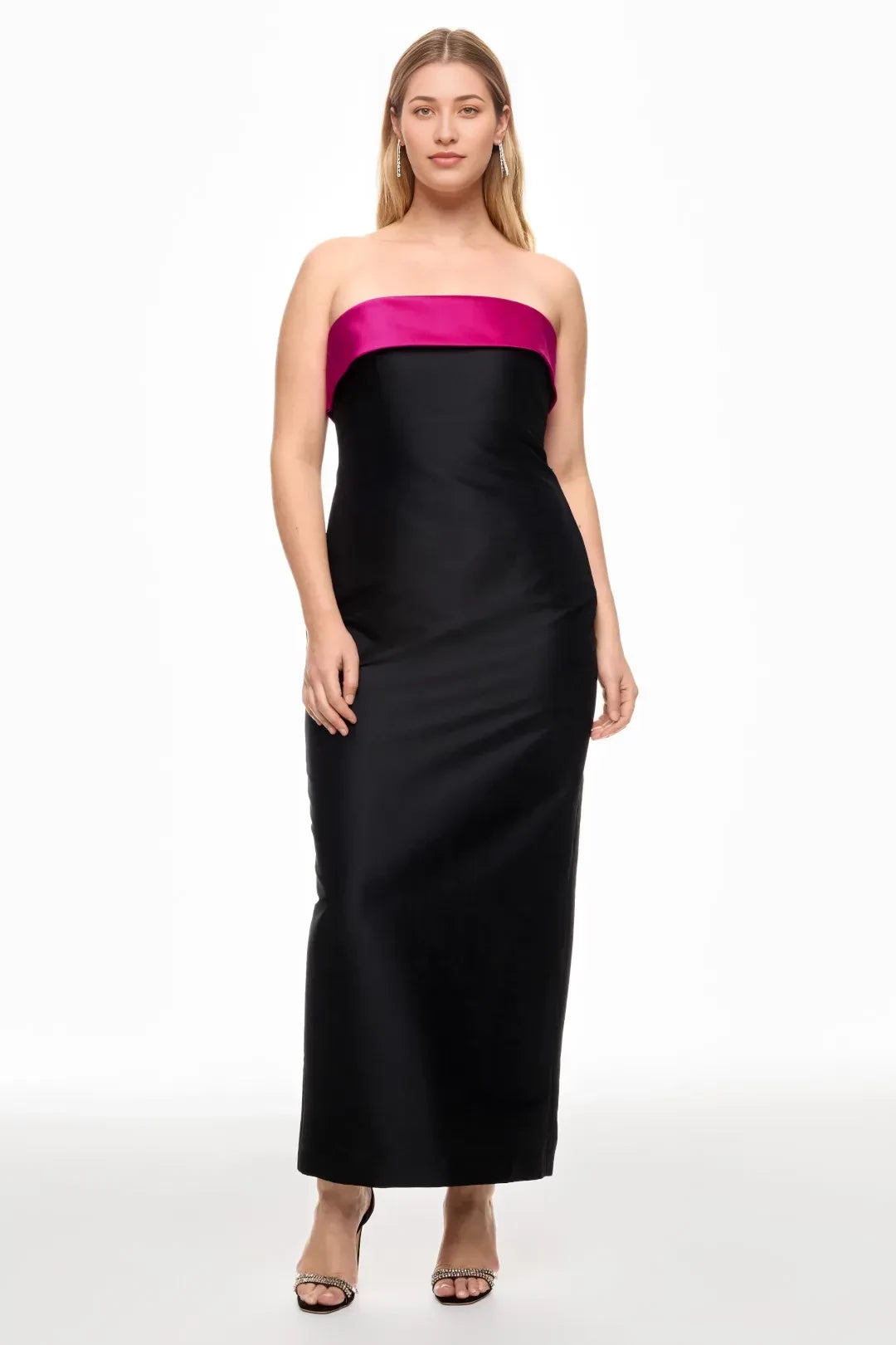 Glamorous Sheath Strapless Sleeveless Contrast Bow Floor Length Plus Size Prom Dress