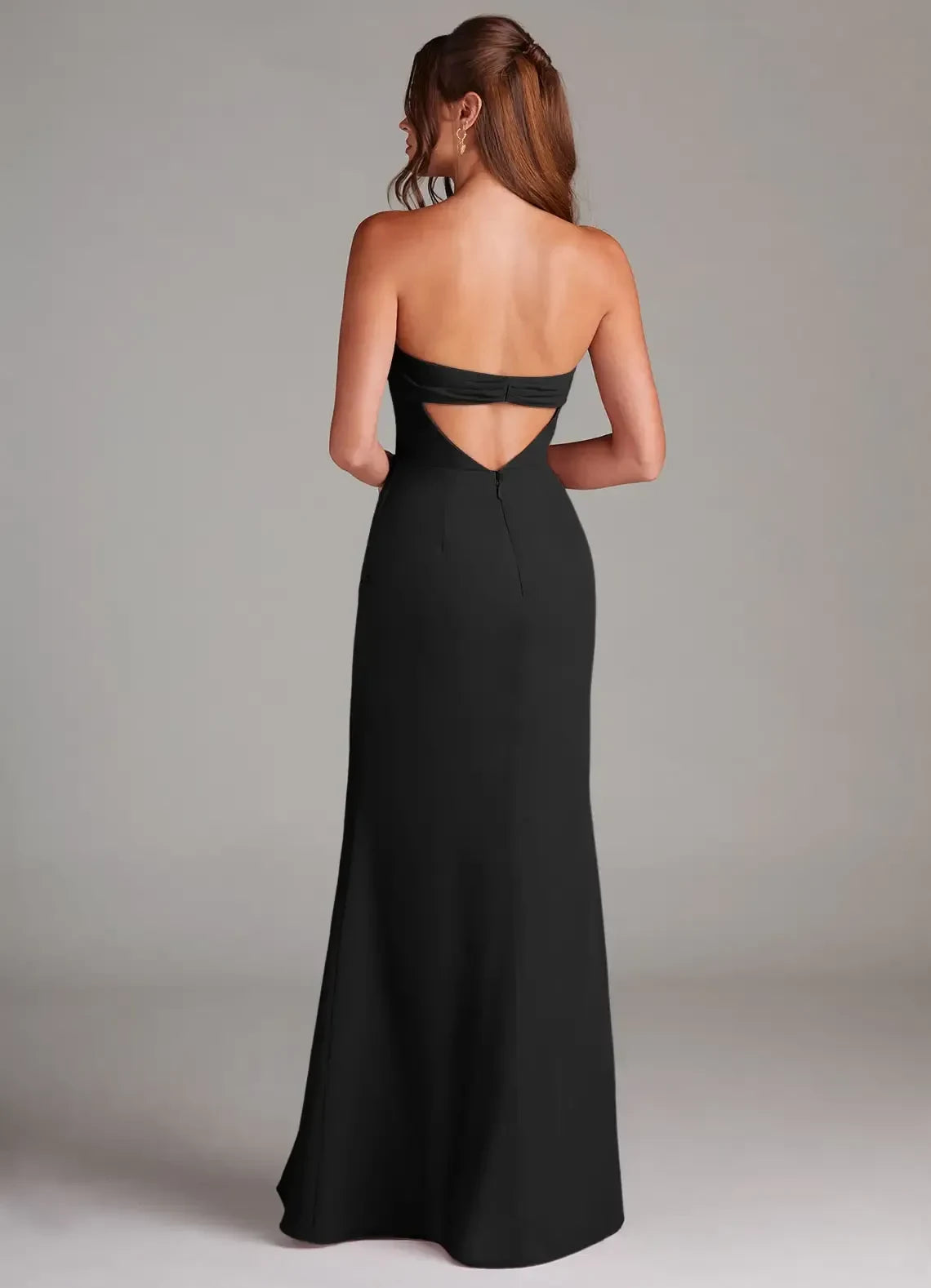 Glamorous Sheath Strapless Sleeveless Cutout Back Floor Length Bridesmaid Dress