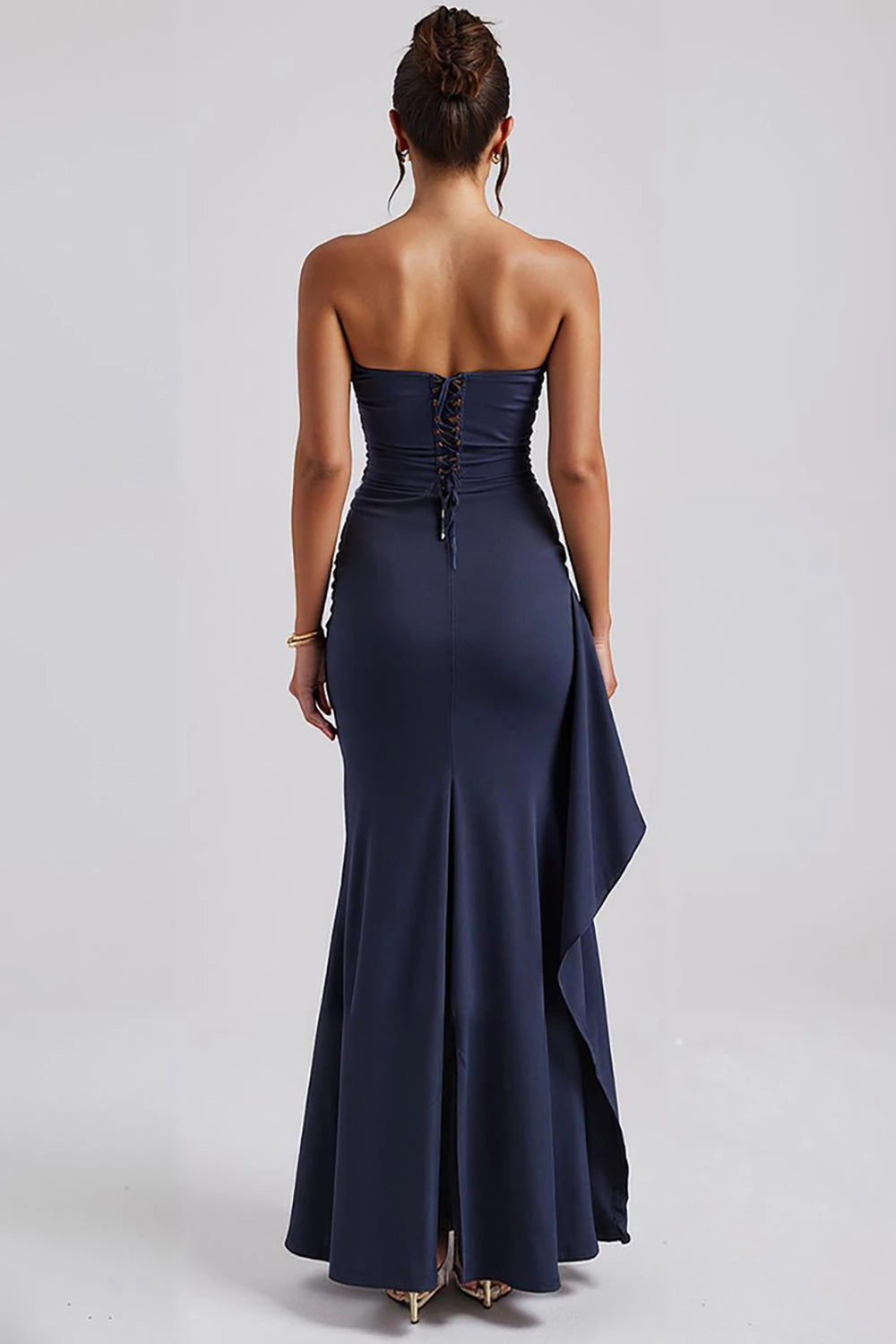 Glamorous Sheath Strapless Sleeveless Lace Up Back Evening Dress Homecoming Dress