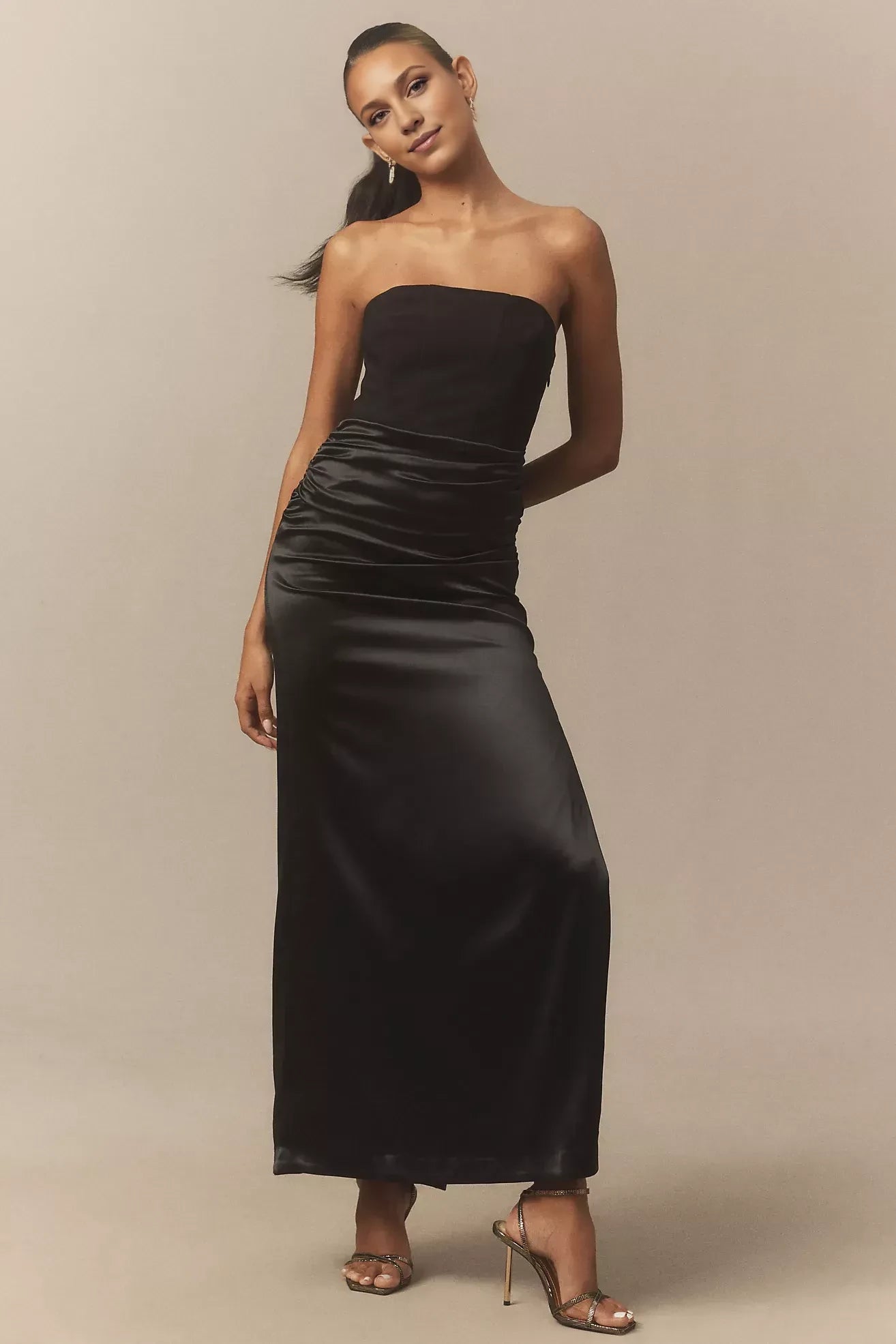 Glamorous Sheath Strapless Sleeveless Open Back Floor Length Evening Dress