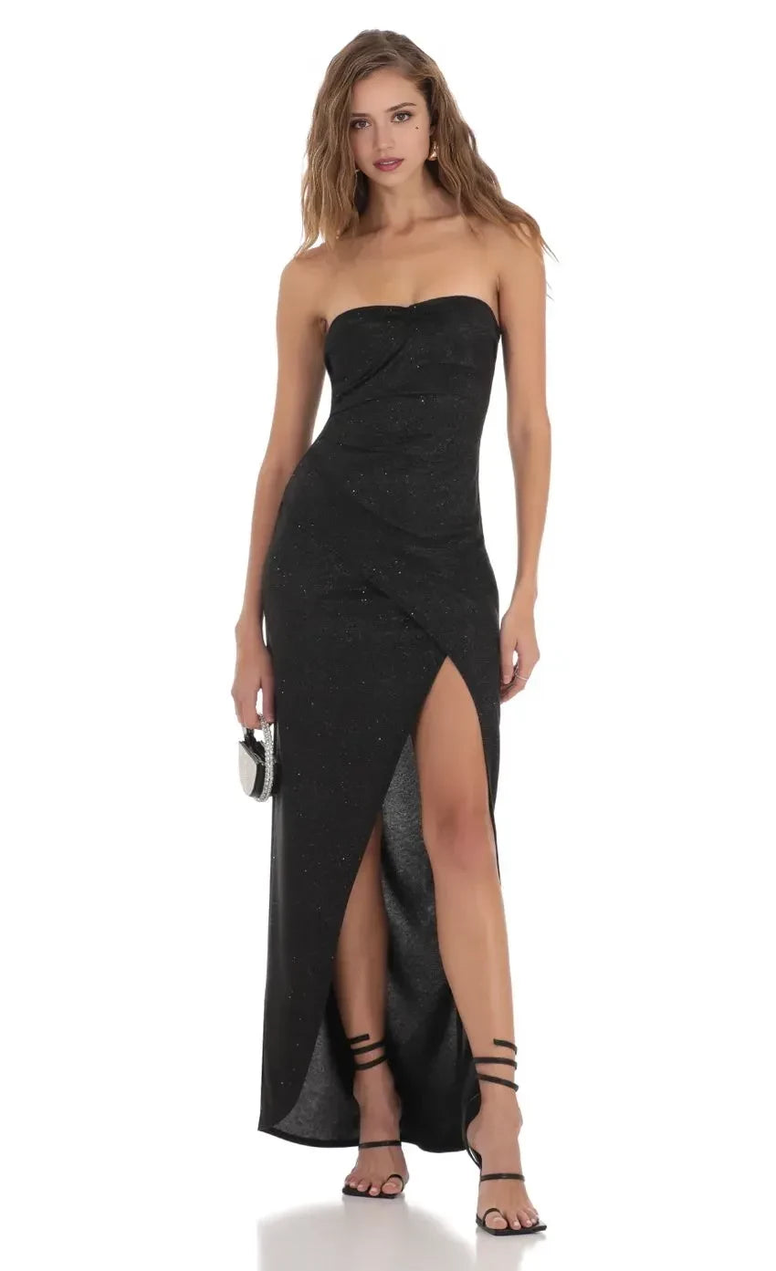 Glamorous Sheath Strapless Sleeveless Plain Back Floor Length Evening Dress ﻿