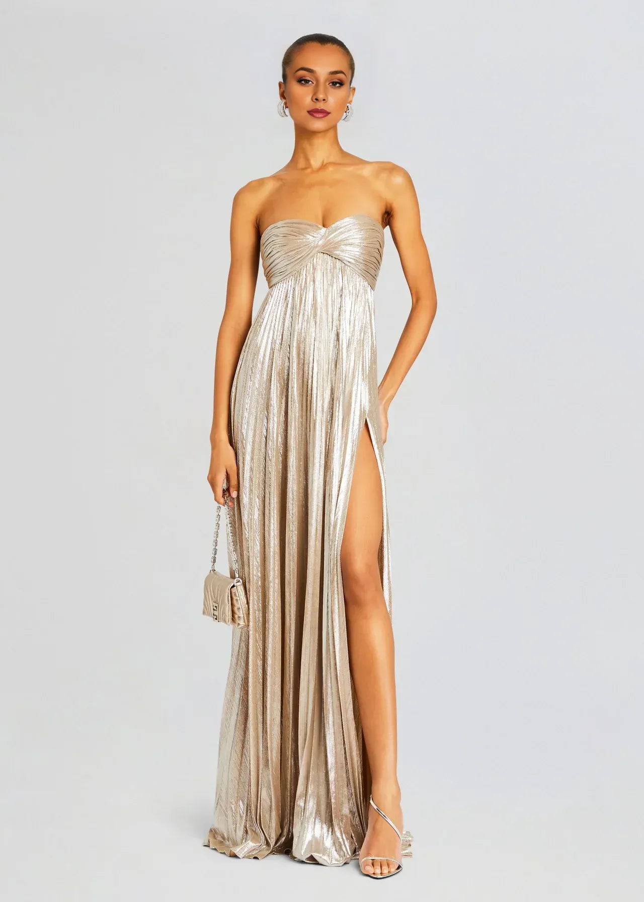 Glamorous Sheath Strapless Sleeveless Side Slit Floor Length Plus Size Prom Dress