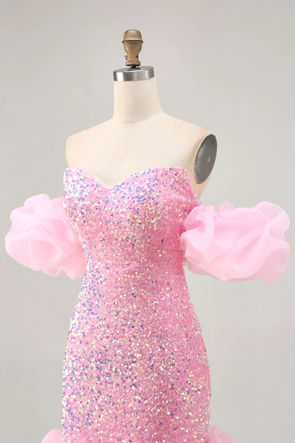 Glamorous Sheath Sweetheart Neck Puff Sleeve Zip Back Mini Party Dress Homecoming Dress