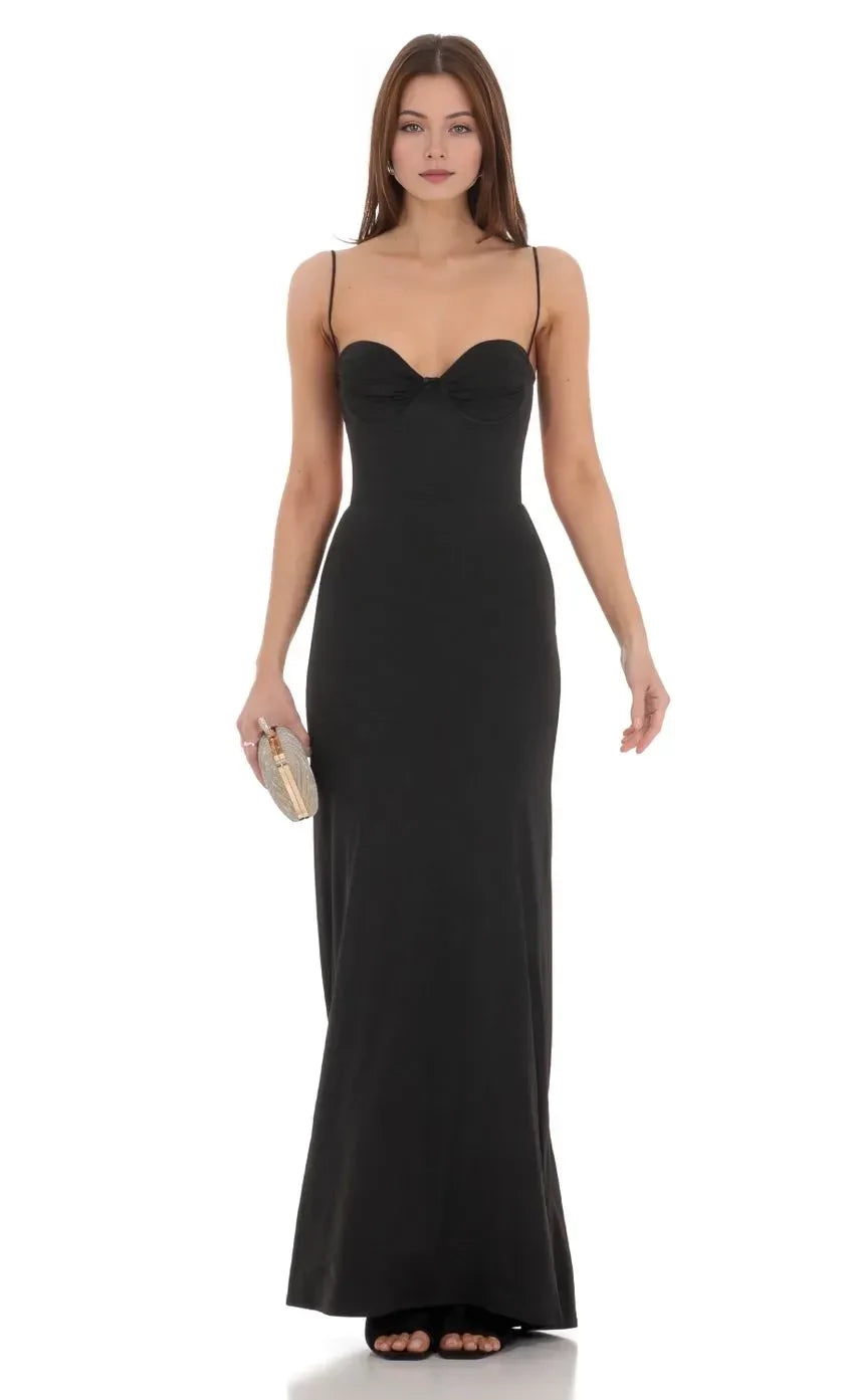 Glamorous Sheath Sweetheart Neck Spaghetti Strap Lace Detail Open Back Floor Length Evening Dress