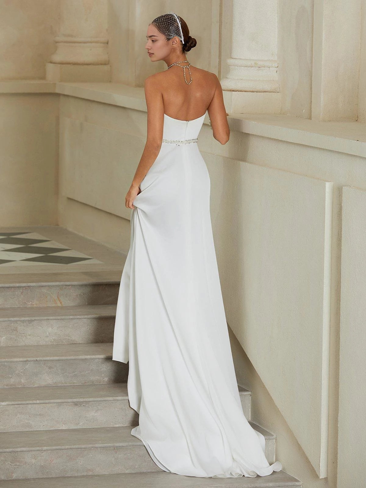Glamorous Sheath Sweetheart Sleeveless Open Back Floor Length Wedding Dress