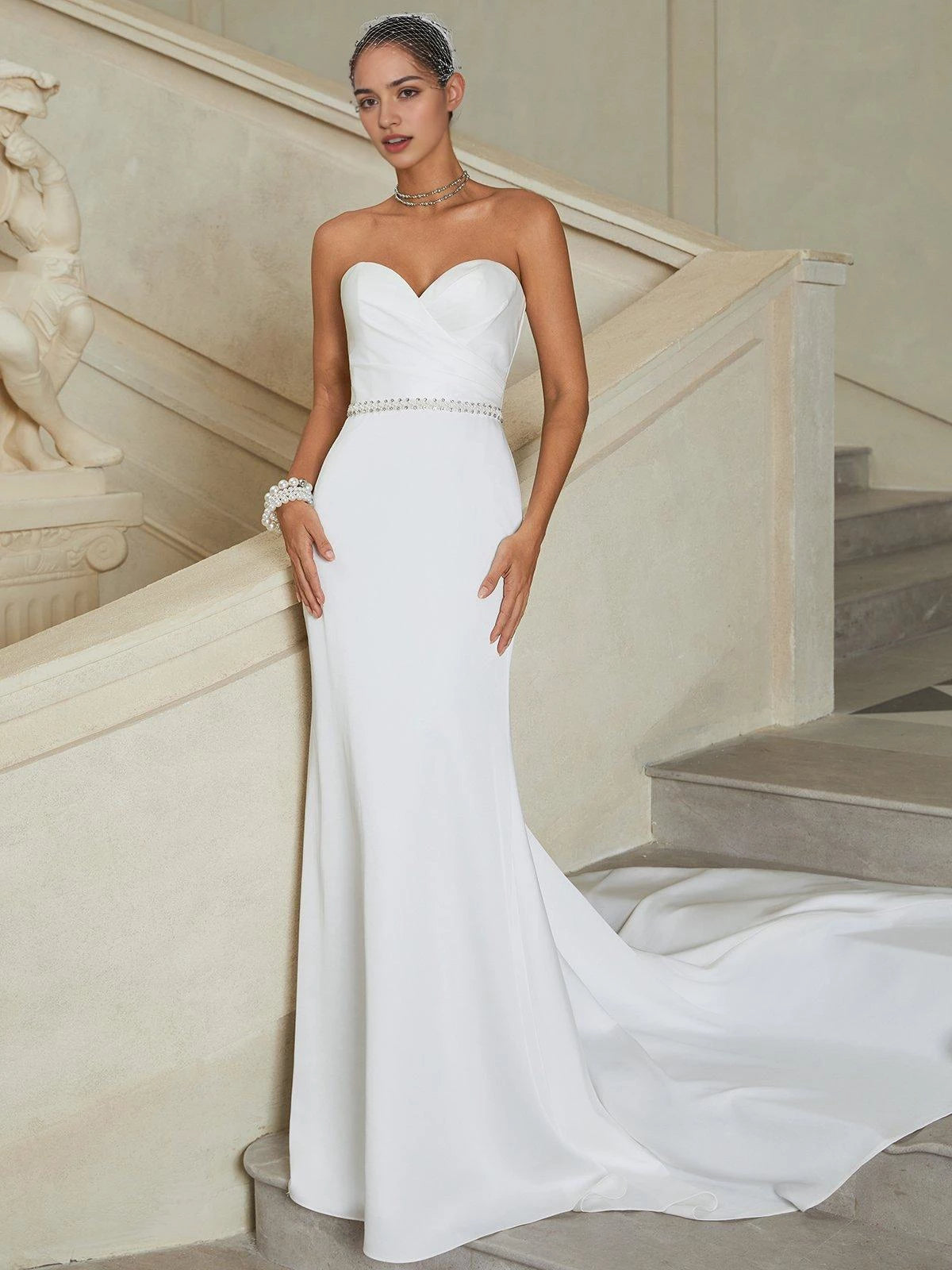 Glamorous Sheath Sweetheart Sleeveless Open Back Floor Length Wedding Dress