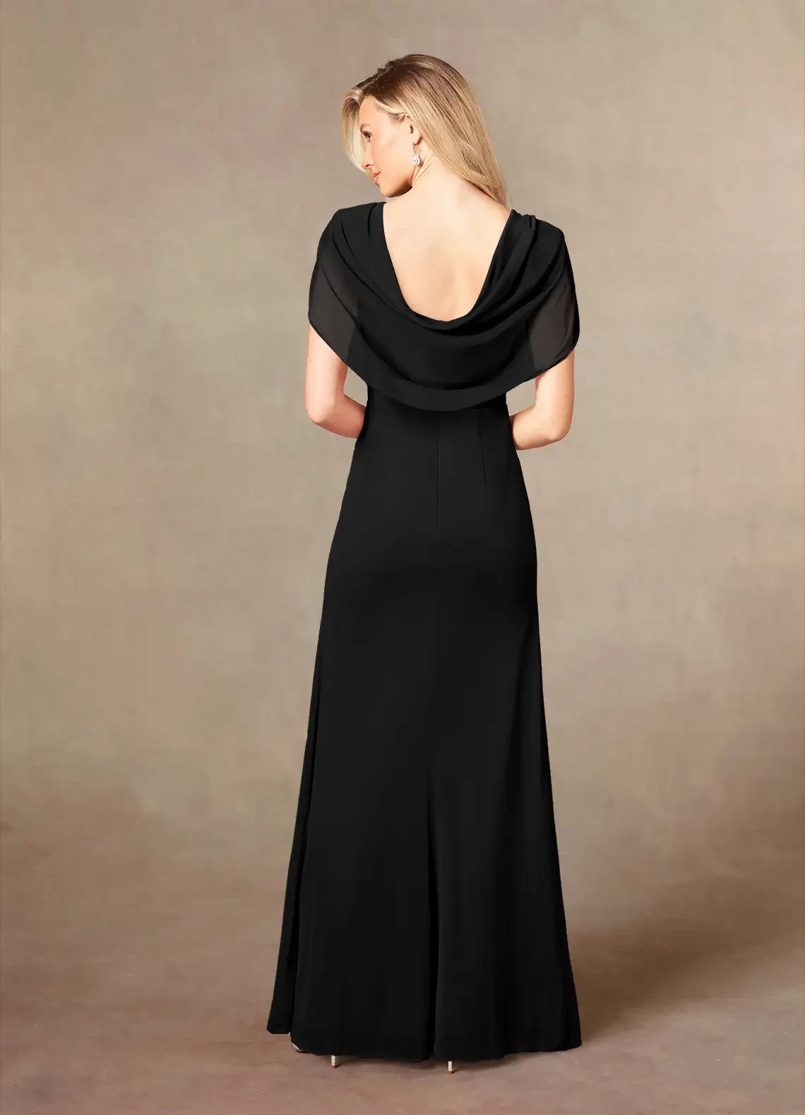 Glamorous Sheath V Neck Cape Sleeve Zip Back Floor Length Mother of the Bride Dress