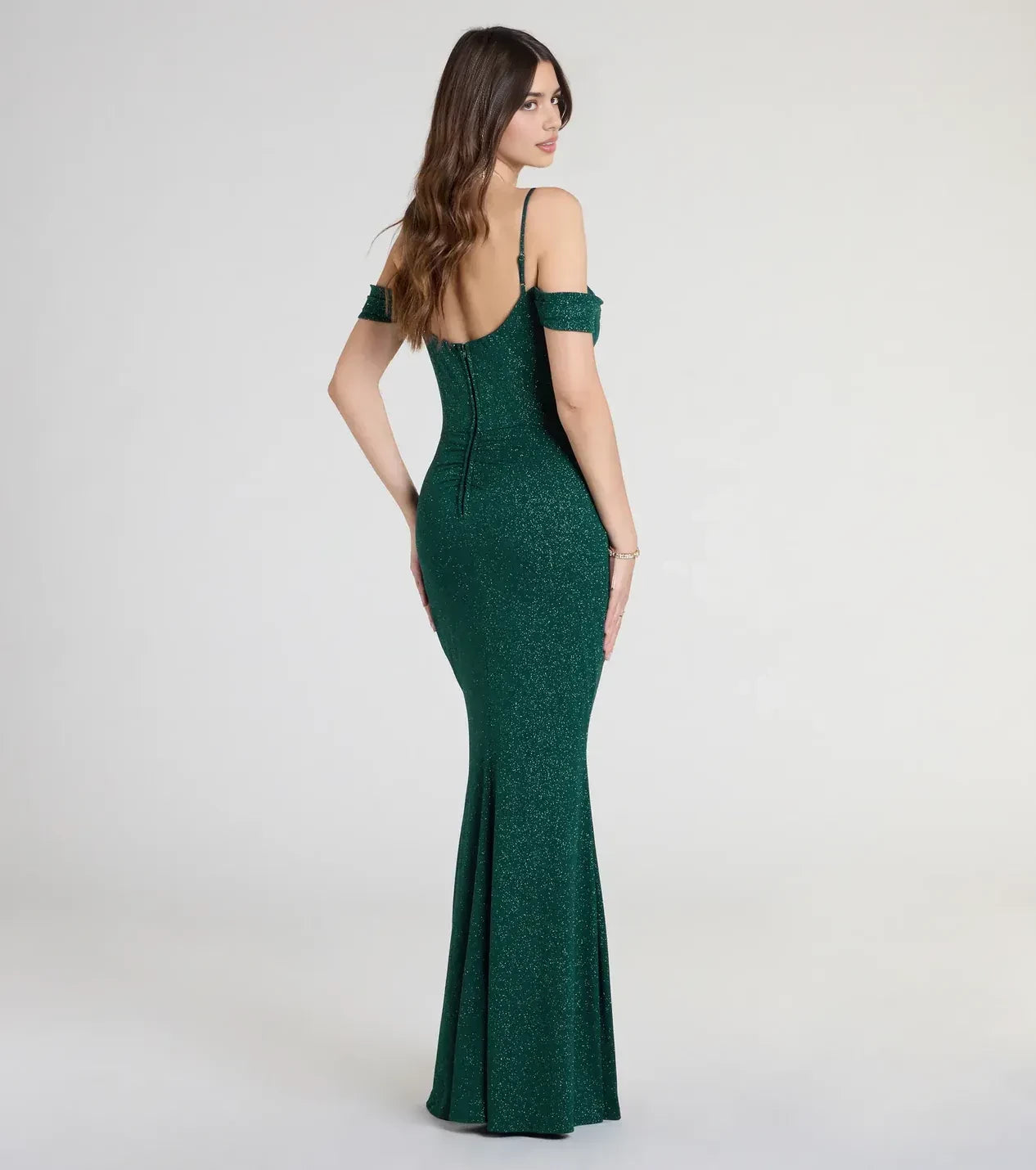 Glamorous Trumpet Cowl Neck Off Shoulder Floor Length Prom Dress