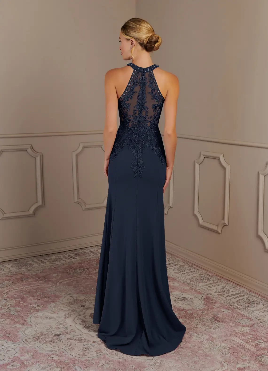 Glamorous Trumpet Halter Neck Sleeveless Lace Back Floor Length Mother of the Bride Dress