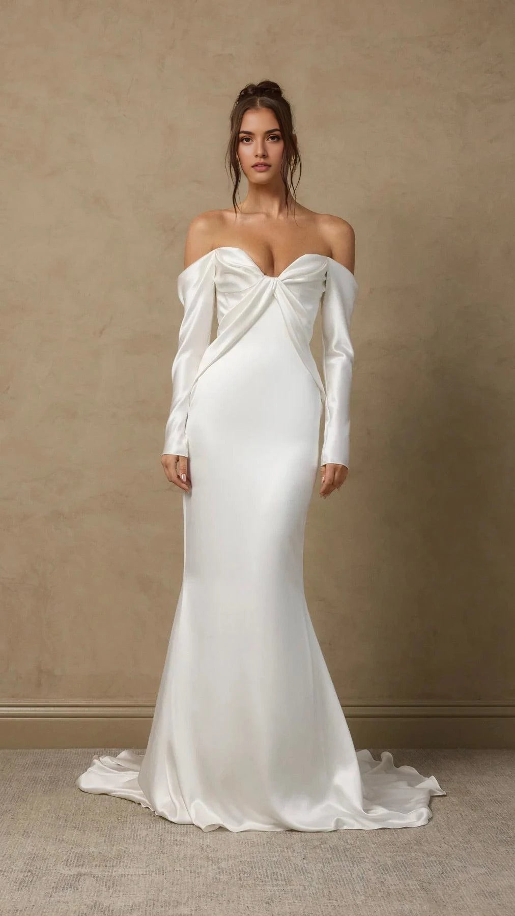 Glamorous Trumpet Off The Shoulder Long Sleeve Open Back Floor Length Wedding Dress
