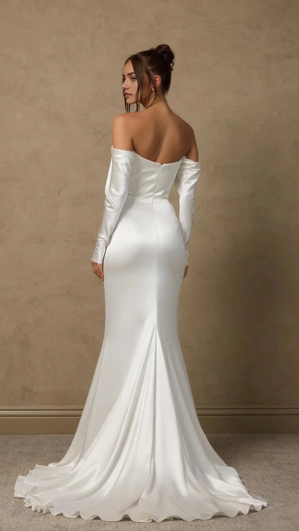 Glamorous Trumpet Off The Shoulder Long Sleeve Open Back Floor Length Wedding Dress