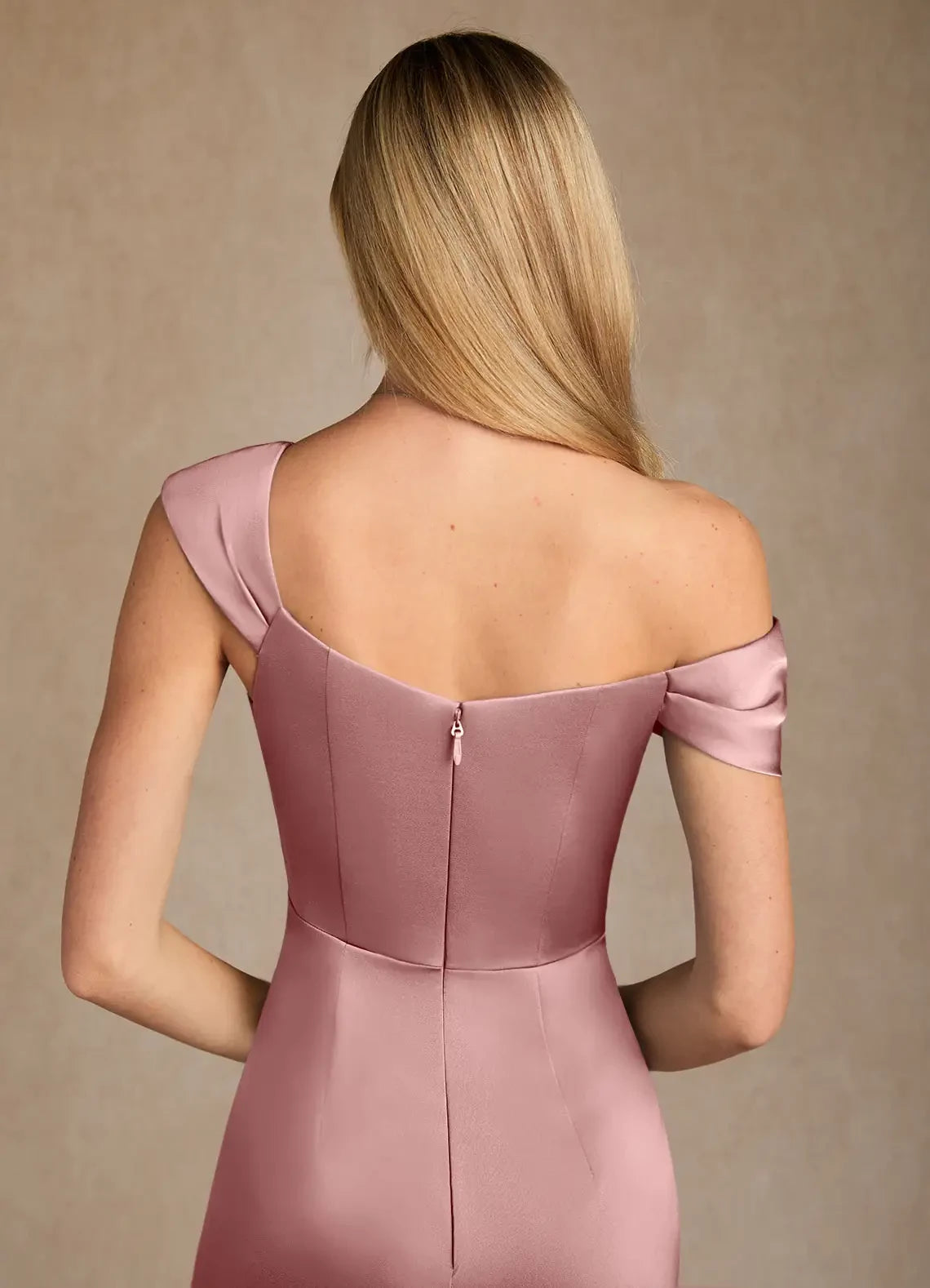 Glamorous Trumpet One Shoulder Sleeveless Zip Back Floor Length Mother of the Bride Dress