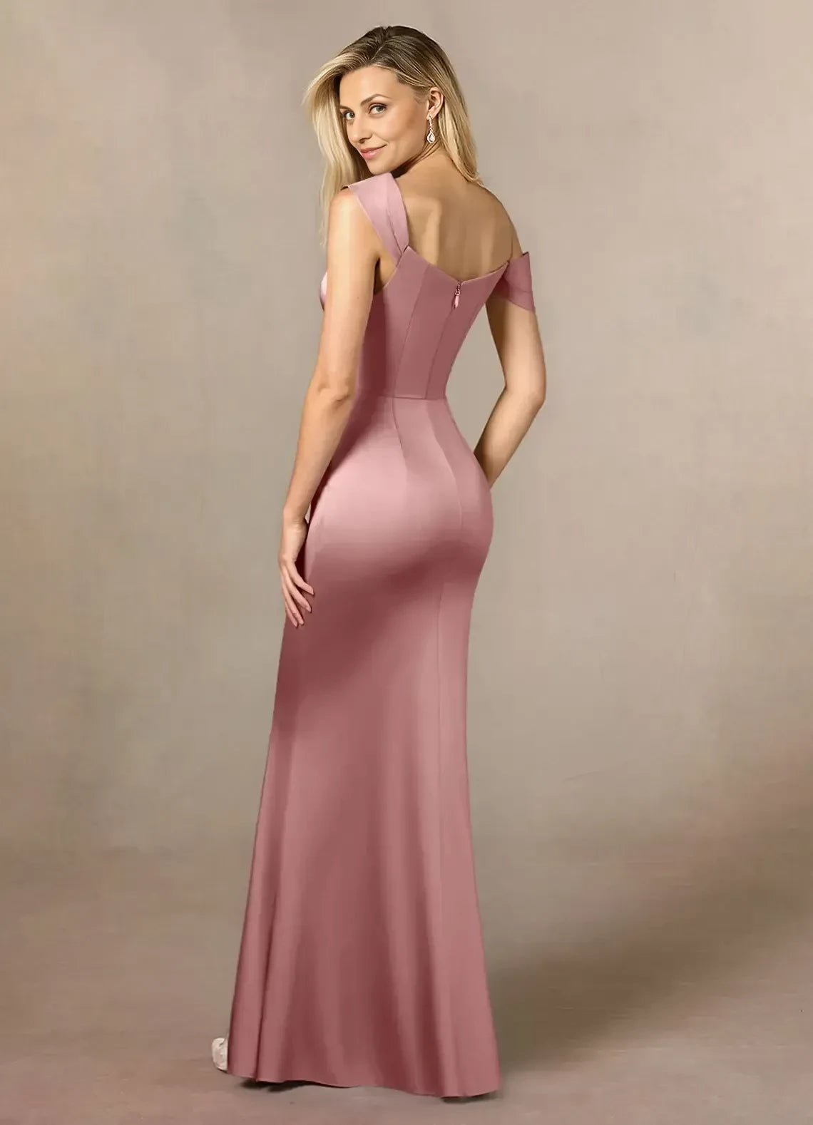 Glamorous Trumpet One Shoulder Sleeveless Zip Back Floor Length Mother of the Bride Dress
