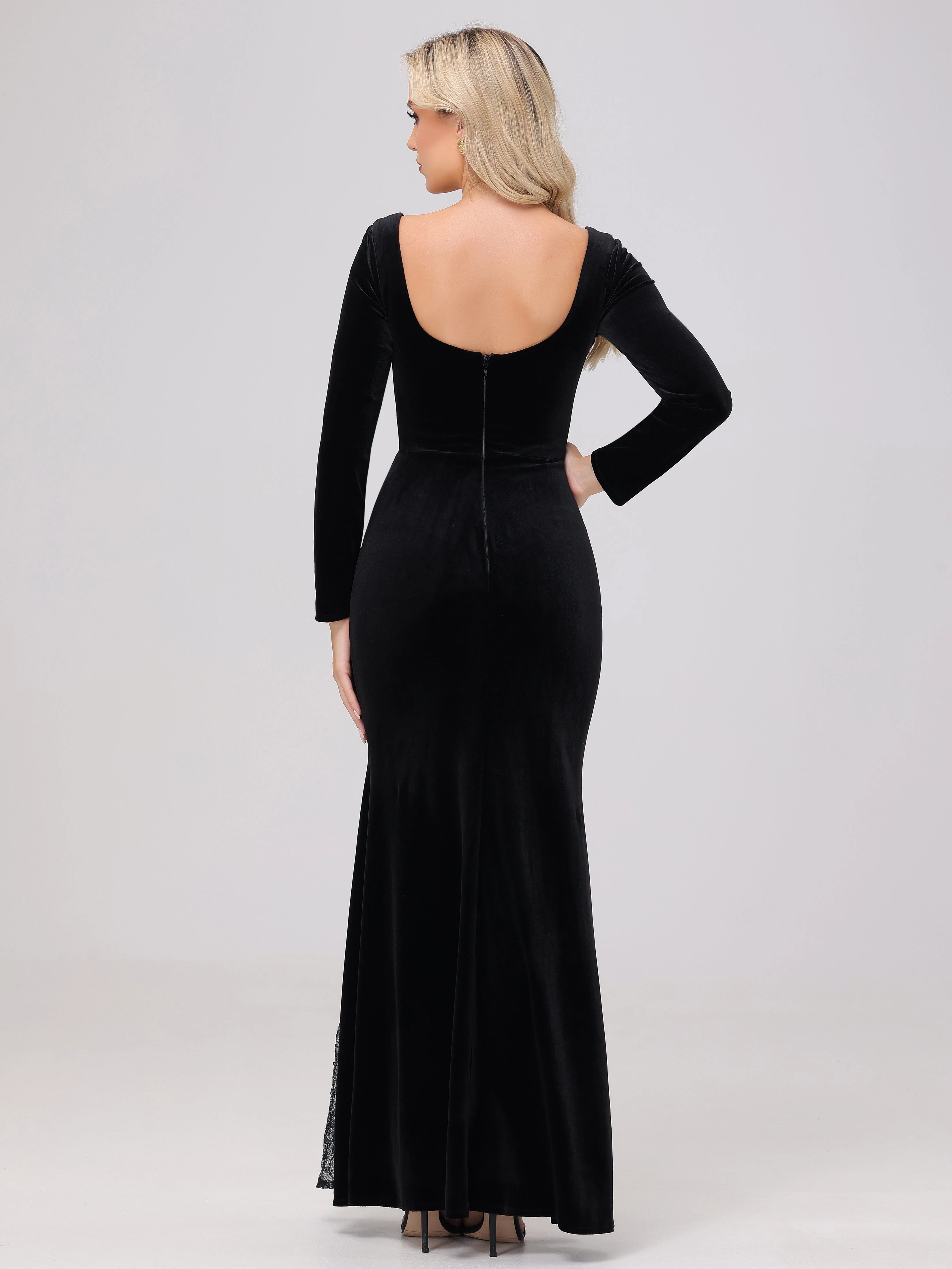 Glamorous Trumpet Sweetheart Neck Long Sleeve Open Back Floor Length Mother of the Bride Dress