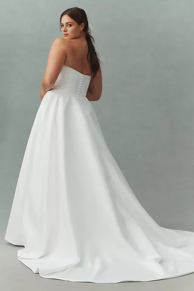 Glamorous Ball Gown Strapless Sleeveless Button Back Plus Size Floor Length Wedding Dress