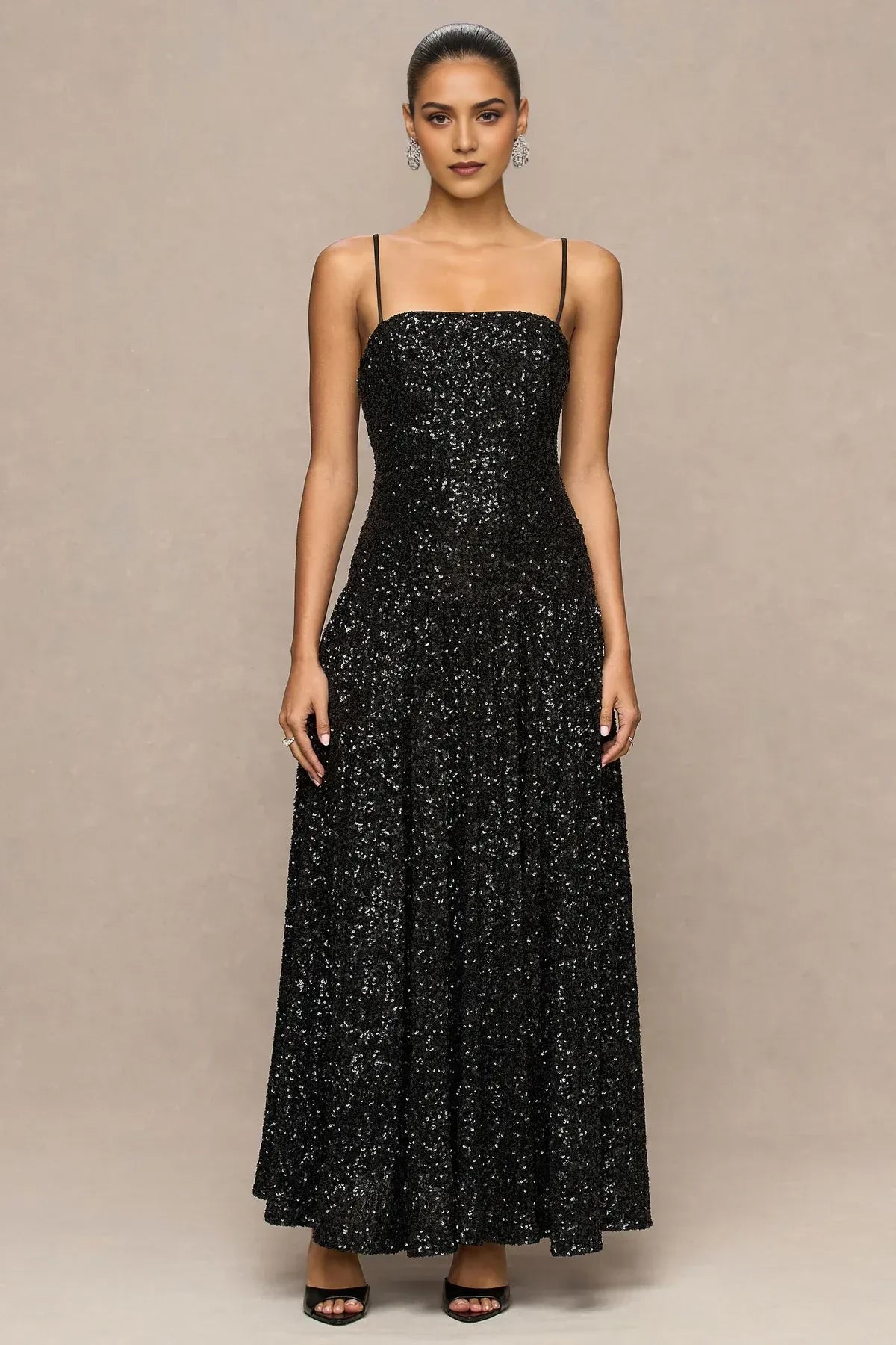 Glittering A Line Strapless Sleeveless Zip Back Floor Length Evening Dress