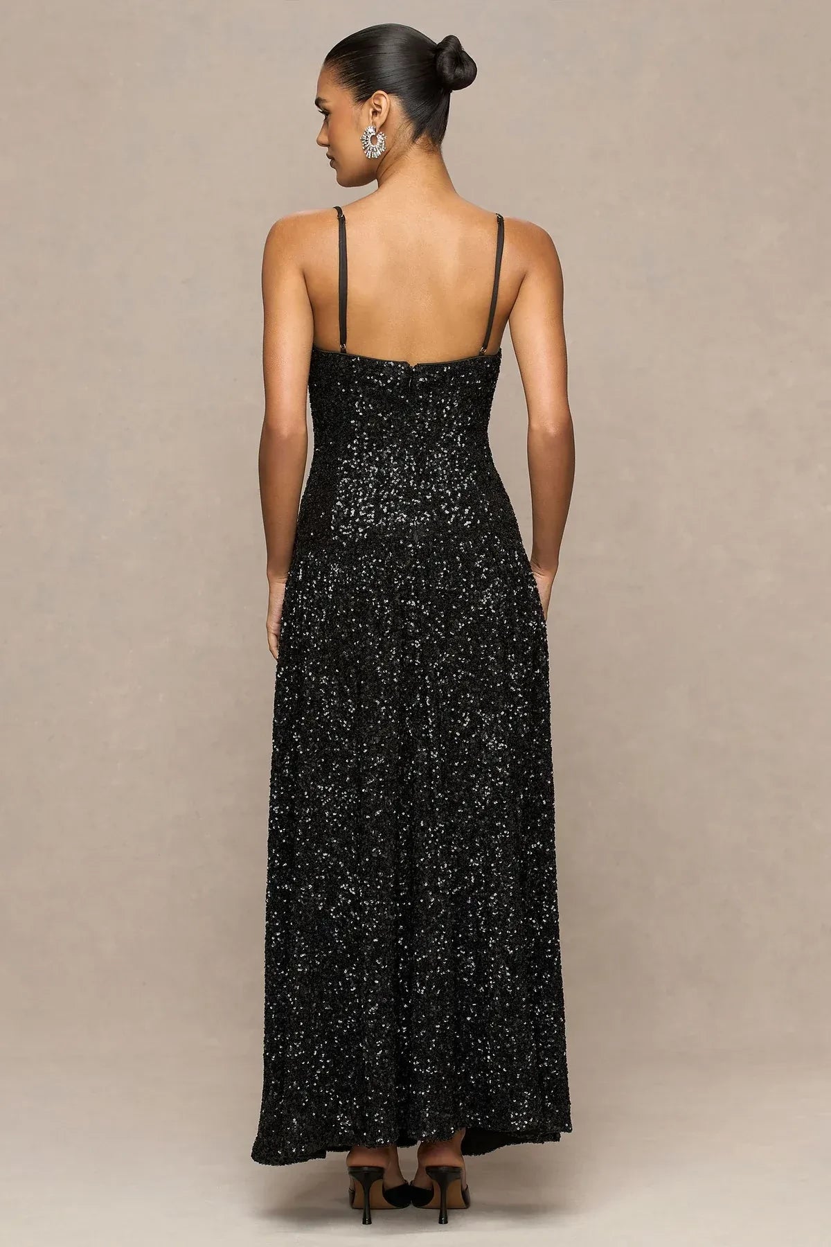 Glittering A Line Strapless Sleeveless Zip Back Floor Length Evening Dress