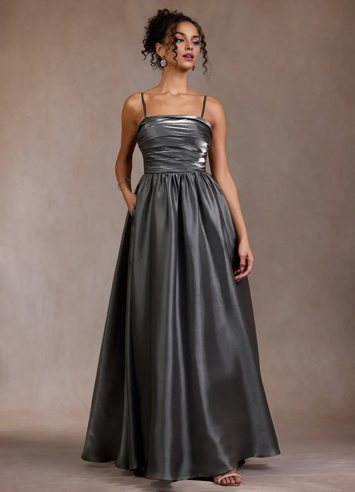 Glossy Ballgown Square Neck Sleeveless Open Back Floor Length Hot sale Prom Dress