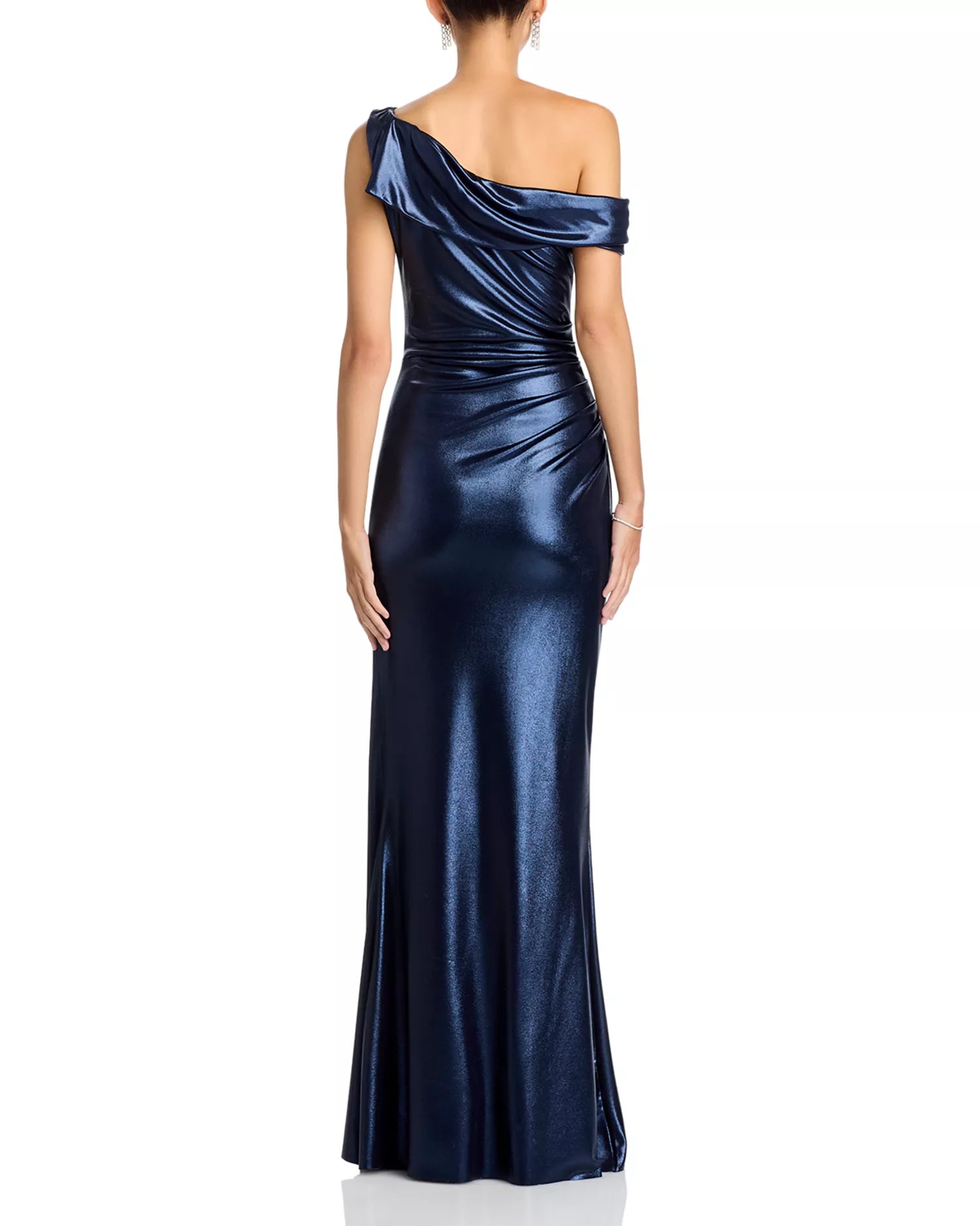 Glossy Mermaid One Shoulder Off the Shoulder Ruched Back Floor Length For Sale Prom Dress