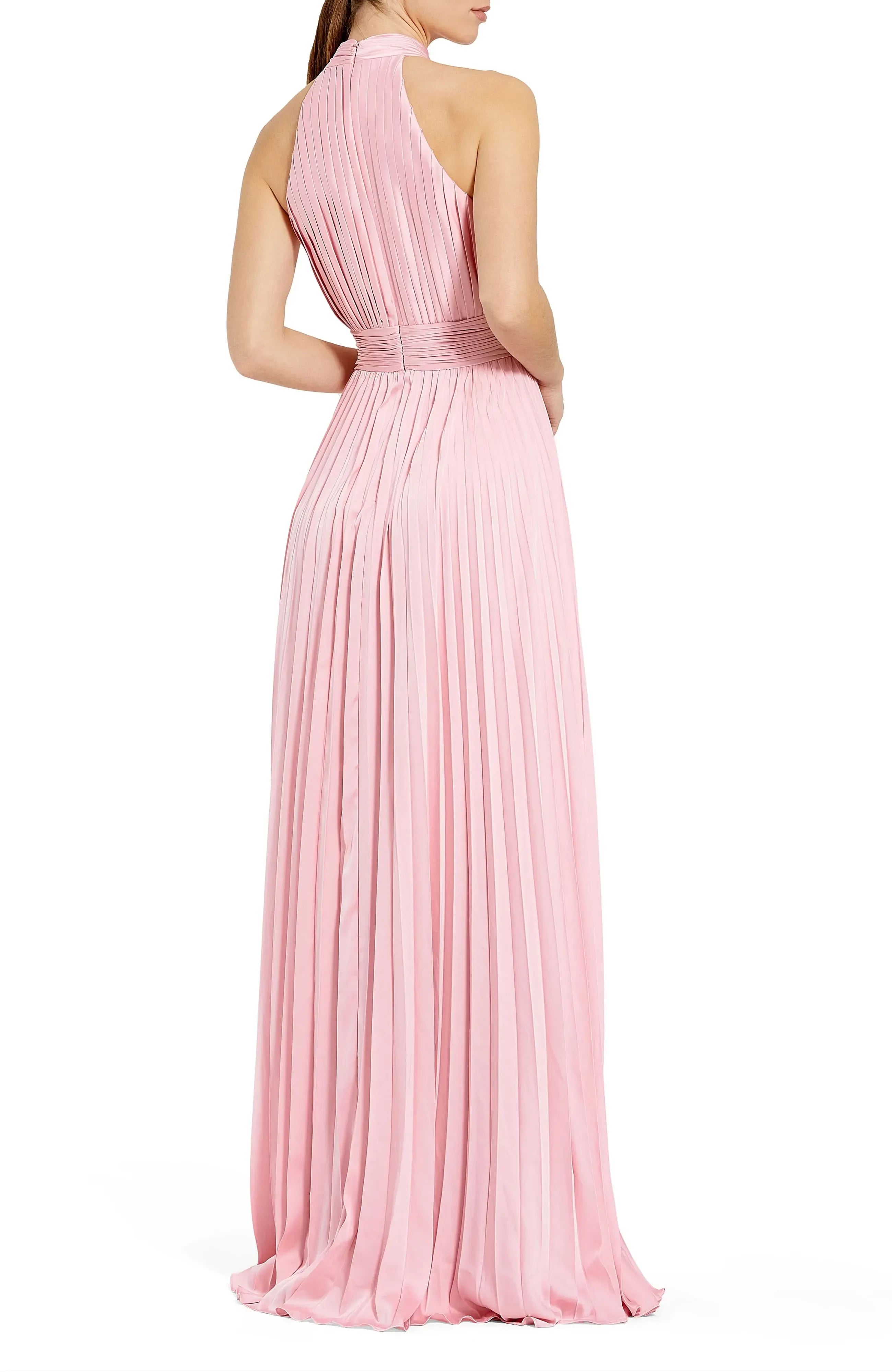 Gorgeous A Line Halter Neck Sleeveless Pleated Back Floor Length Evening Dress