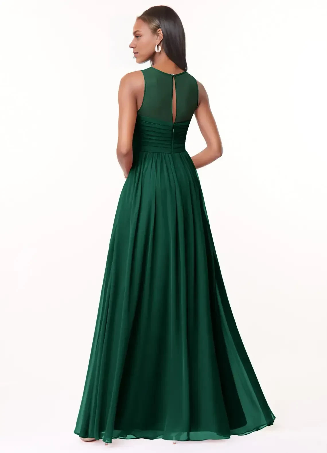 Gorgeous A Line Round Neck Sleeveless Keyhole Back Floor Length Bridesmaid Dress ﻿