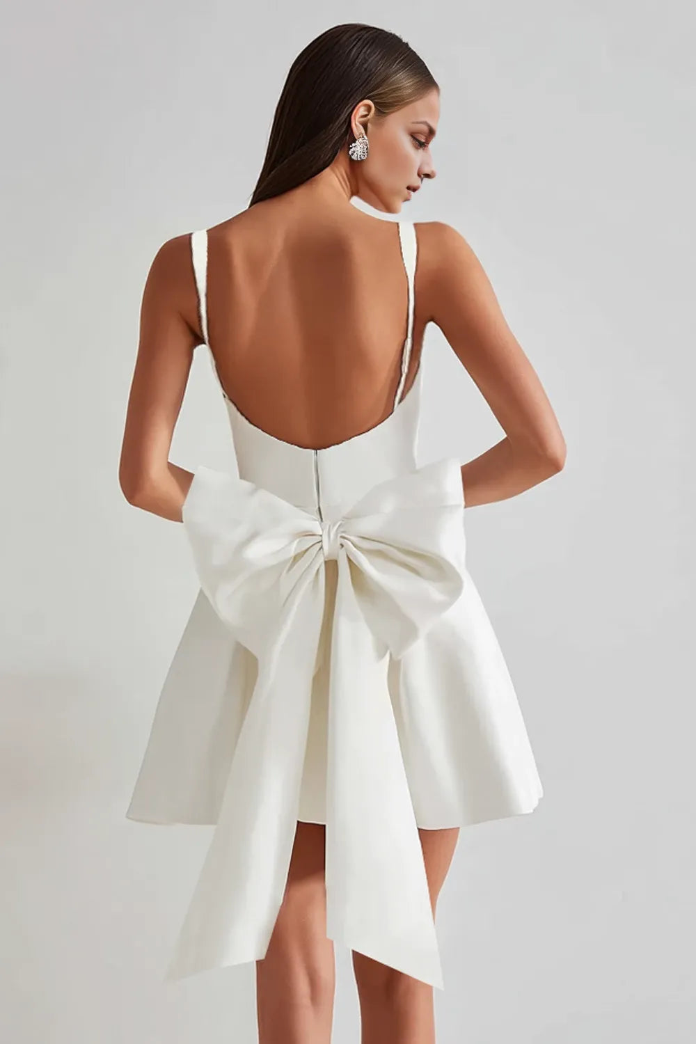 Gorgeous A Line Square Neck Sleeveless Bow Back Mini Party Dress Homecoming Dress