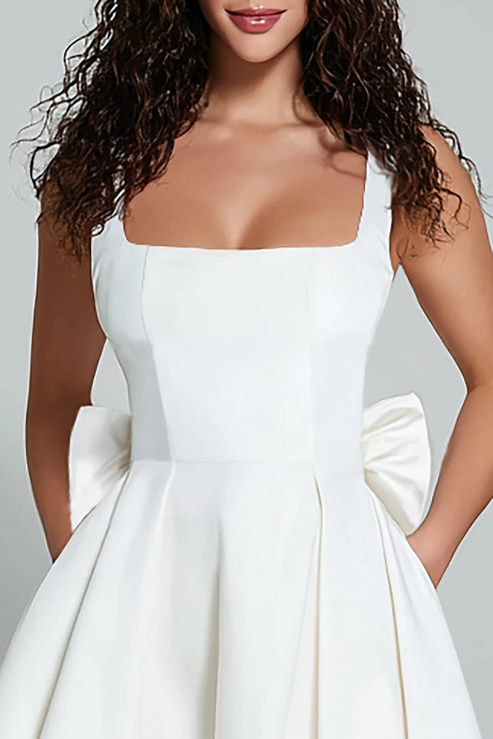 Gorgeous A Line Square Neck Sleeveless Bow Back Mini Party Dress Homecoming Dress