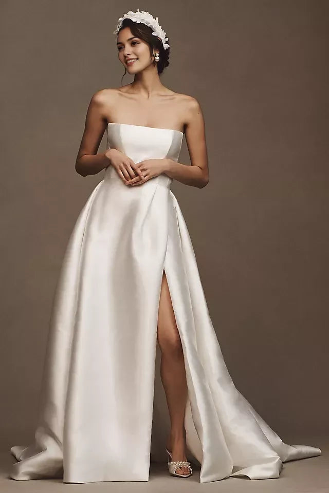Gorgeous A Line Strapless Sleeveless Button Back Floor Length Wedding Dress