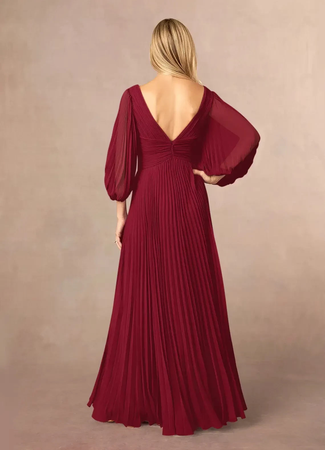 Gorgeous A Line V Neck Bishop Sleeve Zipper Back Floor Length Mother of the Bride Dress