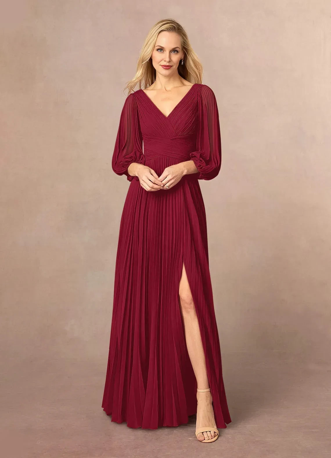 Gorgeous A Line V Neck Bishop Sleeve Zipper Back Floor Length Mother of the Bride Dress