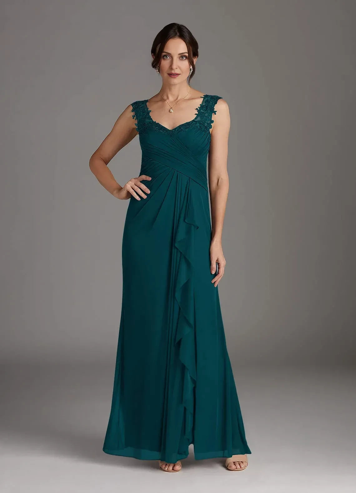 Gorgeous A Line V Neck Sleeveless Lace Back Floor Length Mother of the Bride Dress