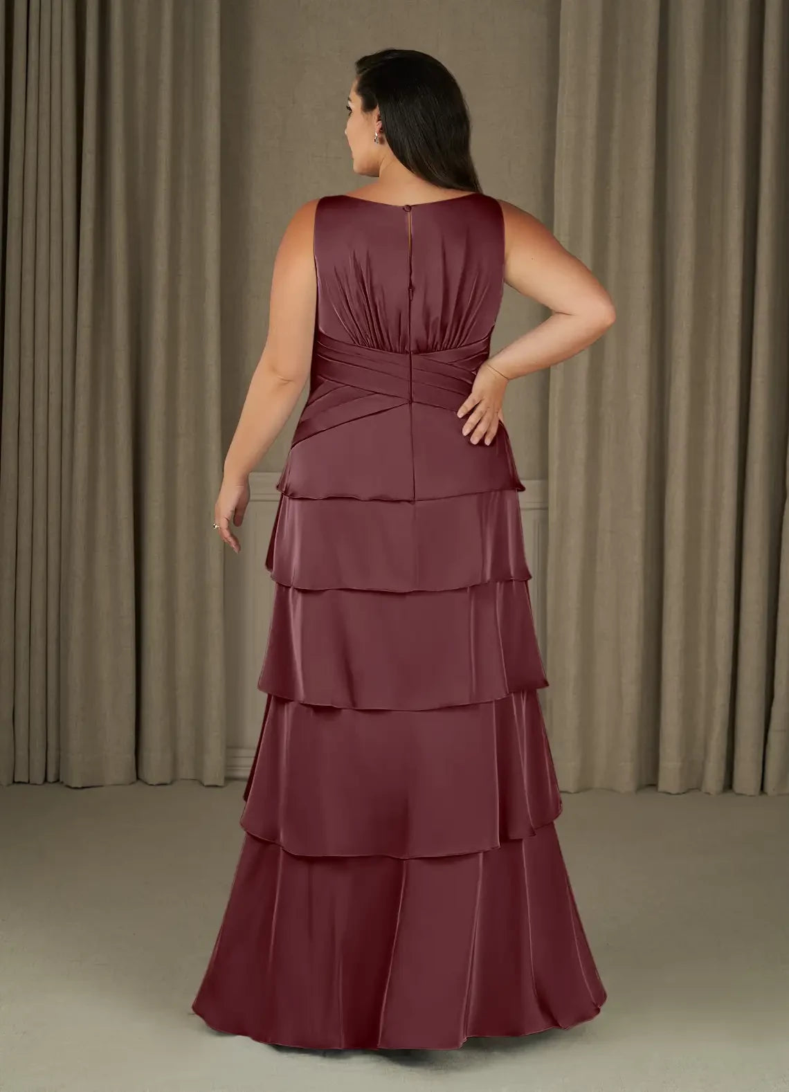 Gorgeous A Line V Neck Sleeveless Ruched Back Plus Size Floor Length Mother of the Bride Dress