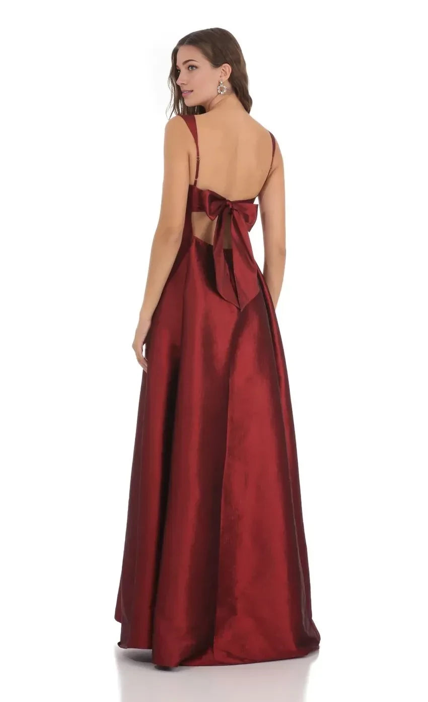 Gorgeous Ball Gown Square Neck Sleeveless Bow Back Floor Length Evening Dress
