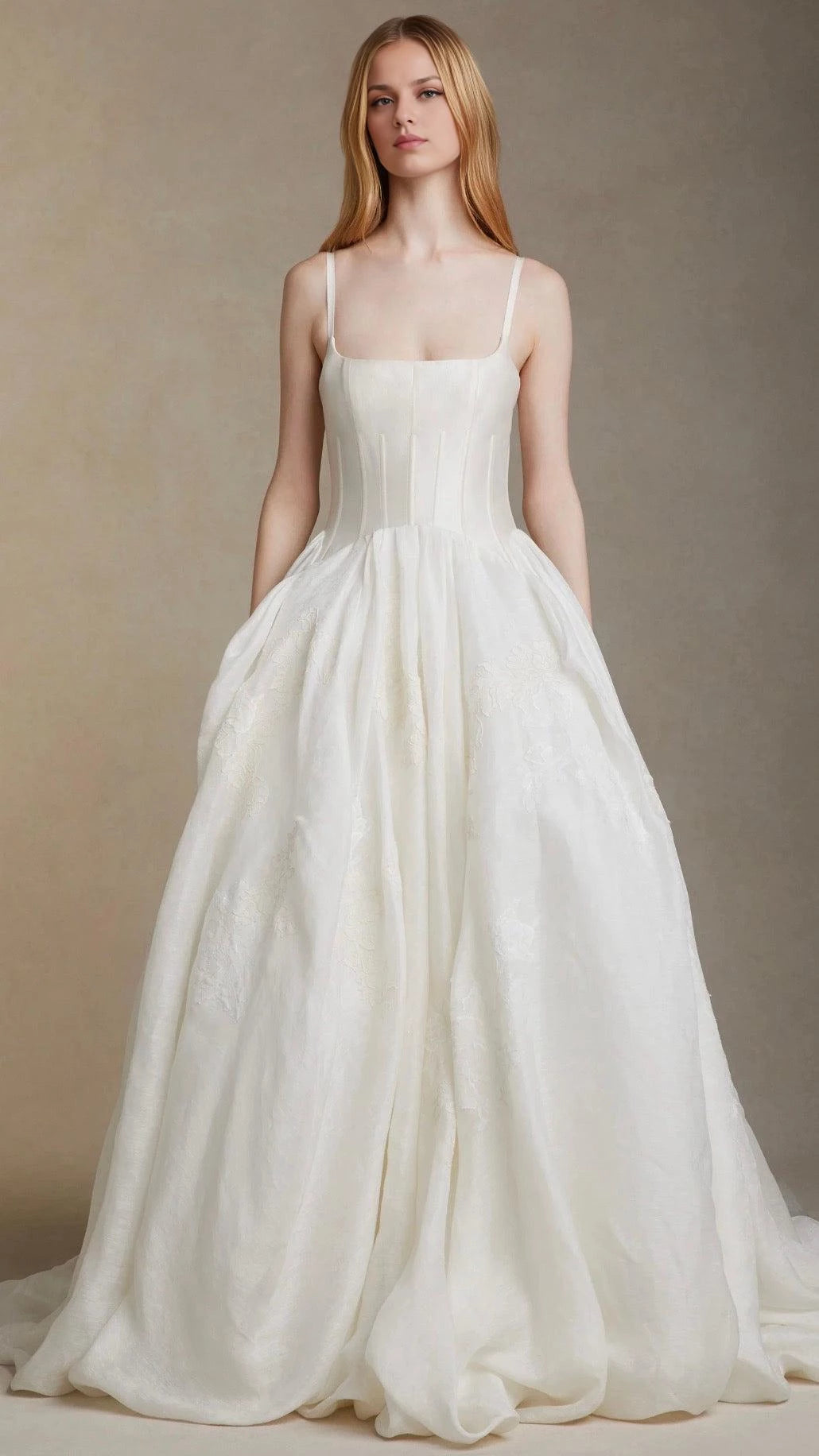 Gorgeous Ball Gown Square Neck Spaghetti Strap Open Back Floor Length Wedding Dress