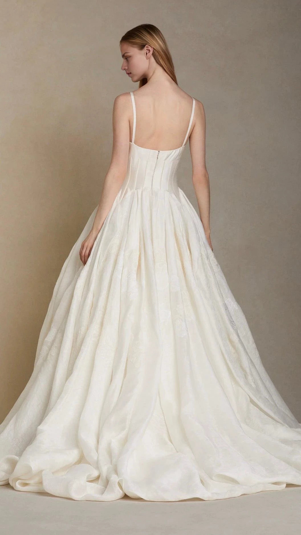 Gorgeous Ball Gown Square Neck Spaghetti Strap Open Back Floor Length Wedding Dress