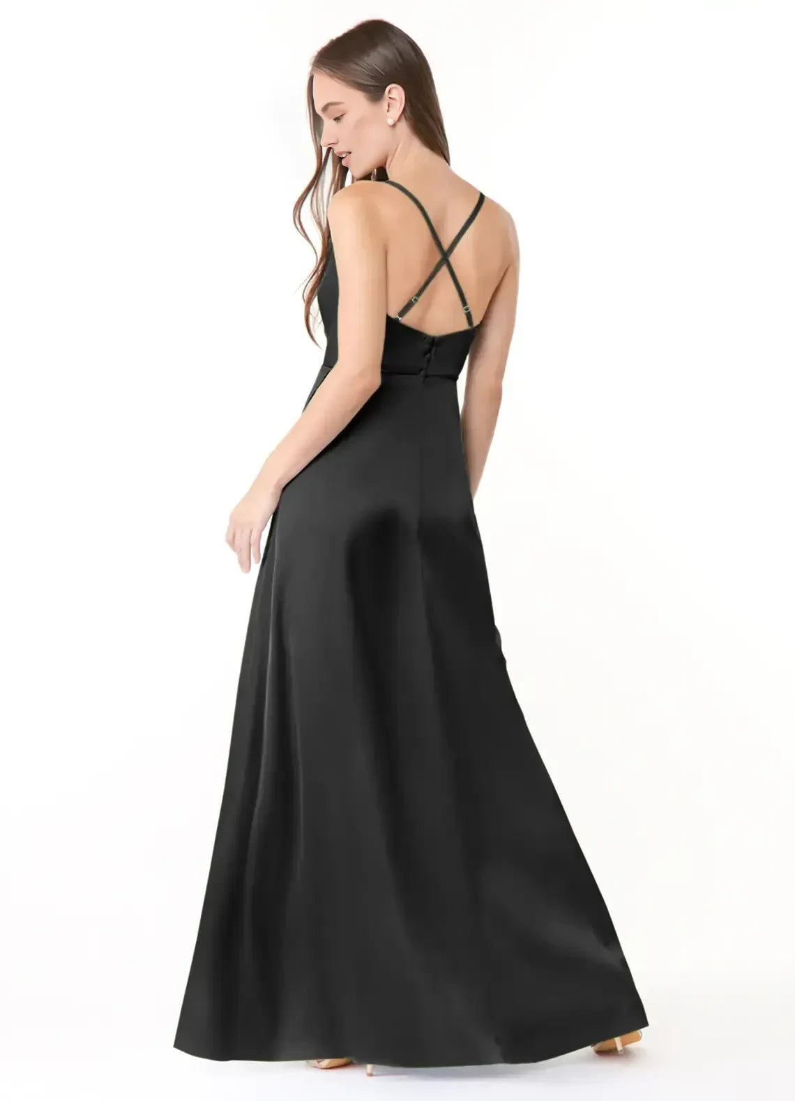Gorgeous Cowl Neck Criss Cross Back High Slit Floor Length Bridesmaid Dress